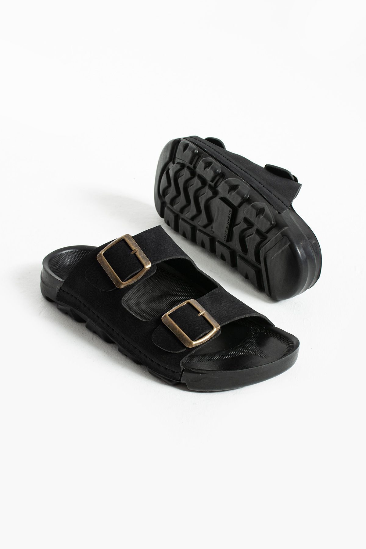 Moda Devrin-Black Summer Unisex Double Buckle Soft and Light Slippers 3
