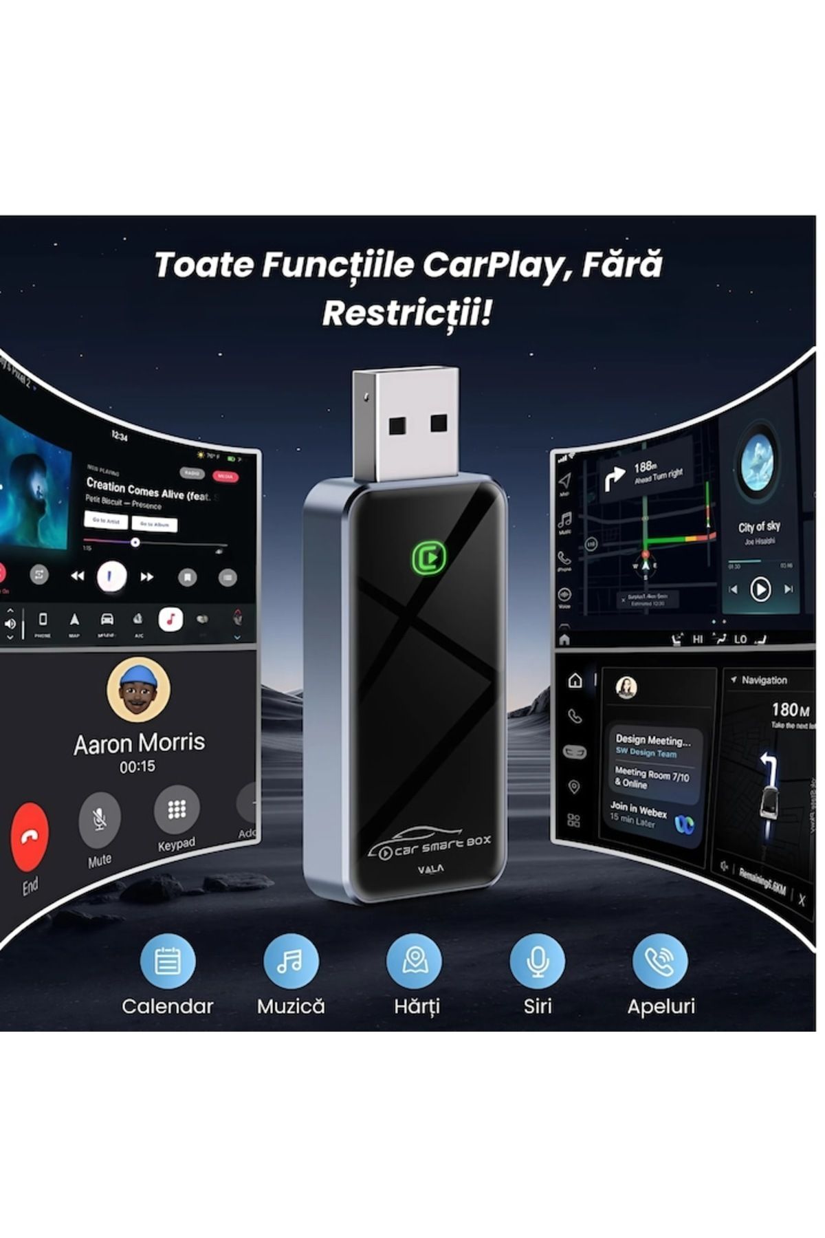 Vala Tech-Adaptor Auto Carplay/android Auto ®️, Wireless, Plug&play,ios10 Android 11 5