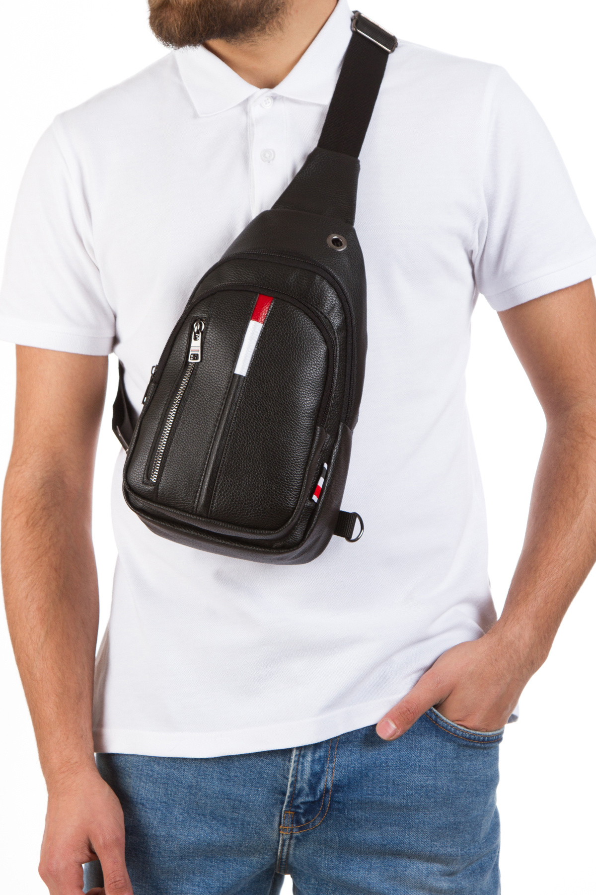 NEWISH POLO ACCESSORIES Unisex Deri Çapraz Askılı Çanta Göğüs Çanta Çift Yönlü Omuz Çanta Kulaklık Çıkışlı Bodybag Günlük