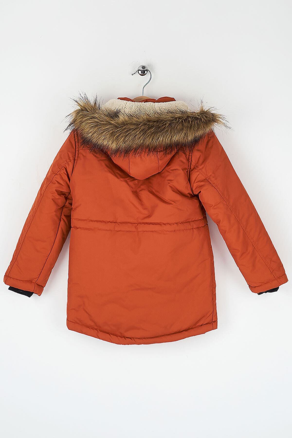 Mika Bebek & Çocuk Kalın Elyaf Dolgulu Su Rüzgar ve Yağmur Geçirmez Kapüşonlu Kiremit Erkek Çocuk Kışlık Lüks Mont fotoğrafı 6 (önizleme)