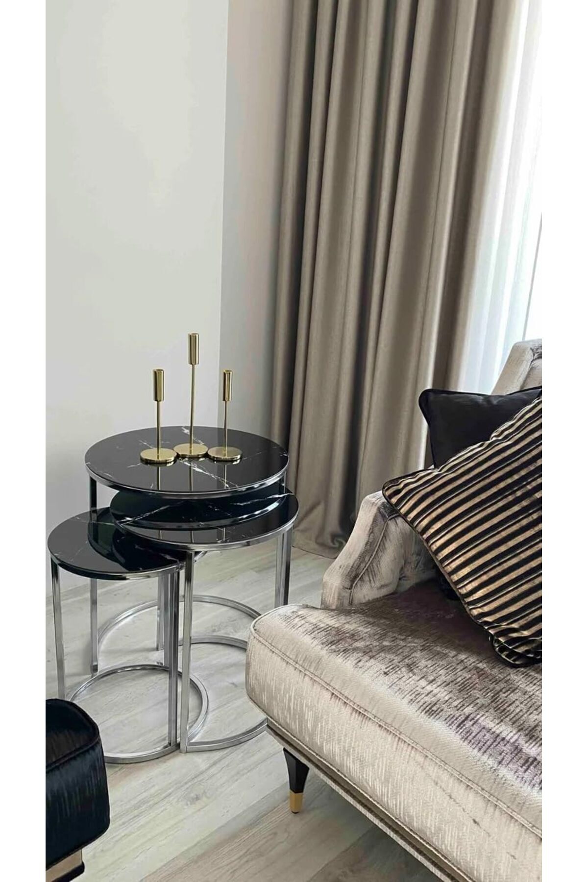 Generic-Glass Nesting Round Coffee Table Set of 3 Modern Stacking End Side Tables Living Room Kitchen Office 3