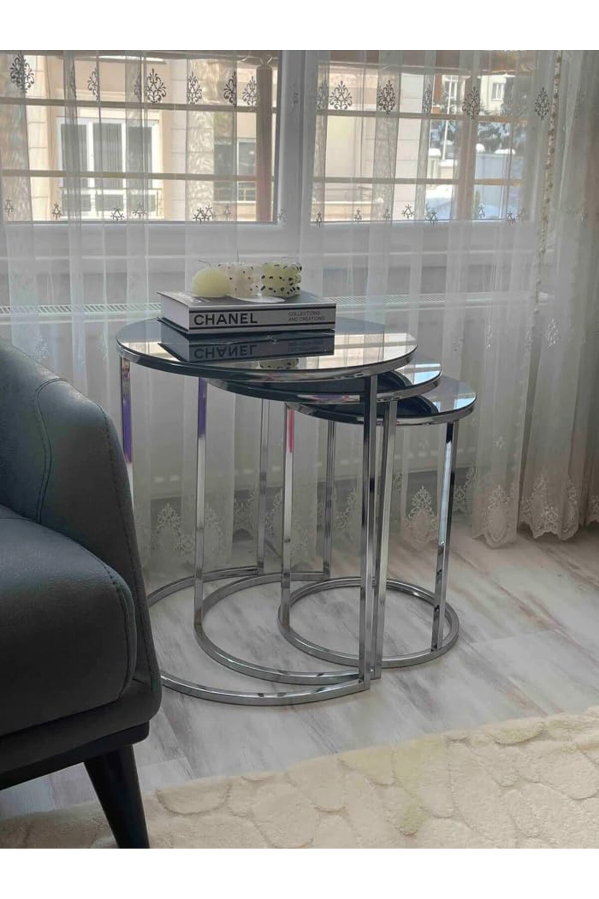 Generic-Glass Nesting Round Coffee Table Set of 3 Modern Stacking End Side Tables Living Room Kitchen Office 6