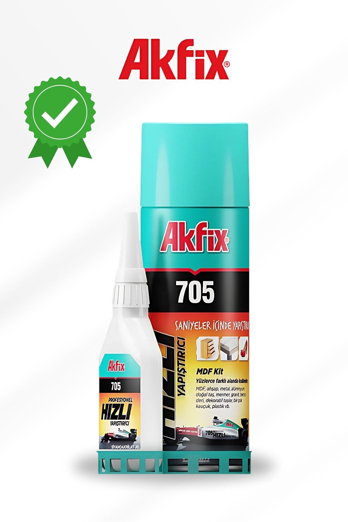 Akfix 705 Profesyonel Hızlı Yapıştırıcı Set - MDF, Ahşap, Metal Yüzeyler İçin 2 Parça (200ML+50GR)