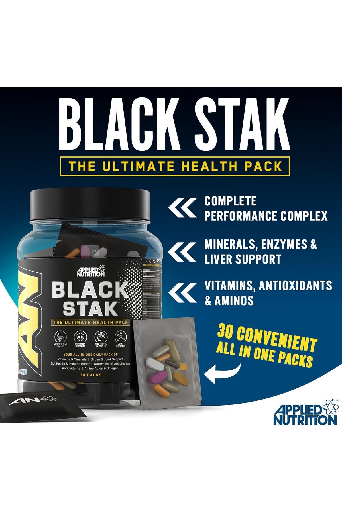 applied nutrition-Black Stak, Complete Performance Complex, 30 All-in-one Sachets, Multivitamins Antioxidants And More 2