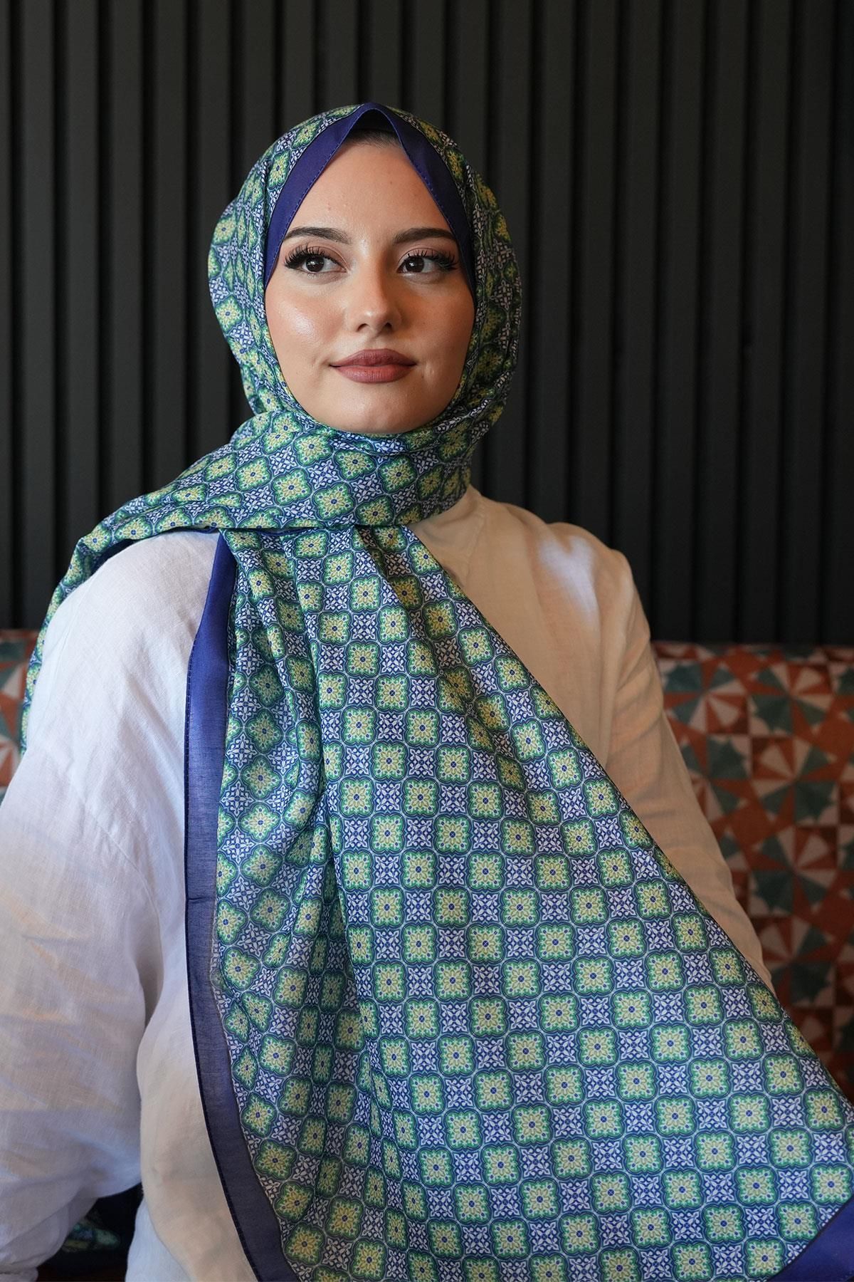 AFVENTE-Mosaic Pattern Green Soft Cotton Shawl 3