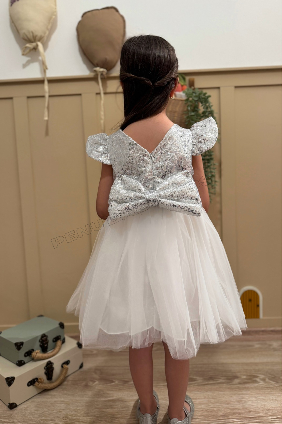 penu baby kids Beyaz Payetli Kısa Kol Tül Etekli Kız Bebek Elbise - Elizabeth fotoğrafı 6 (önizleme)