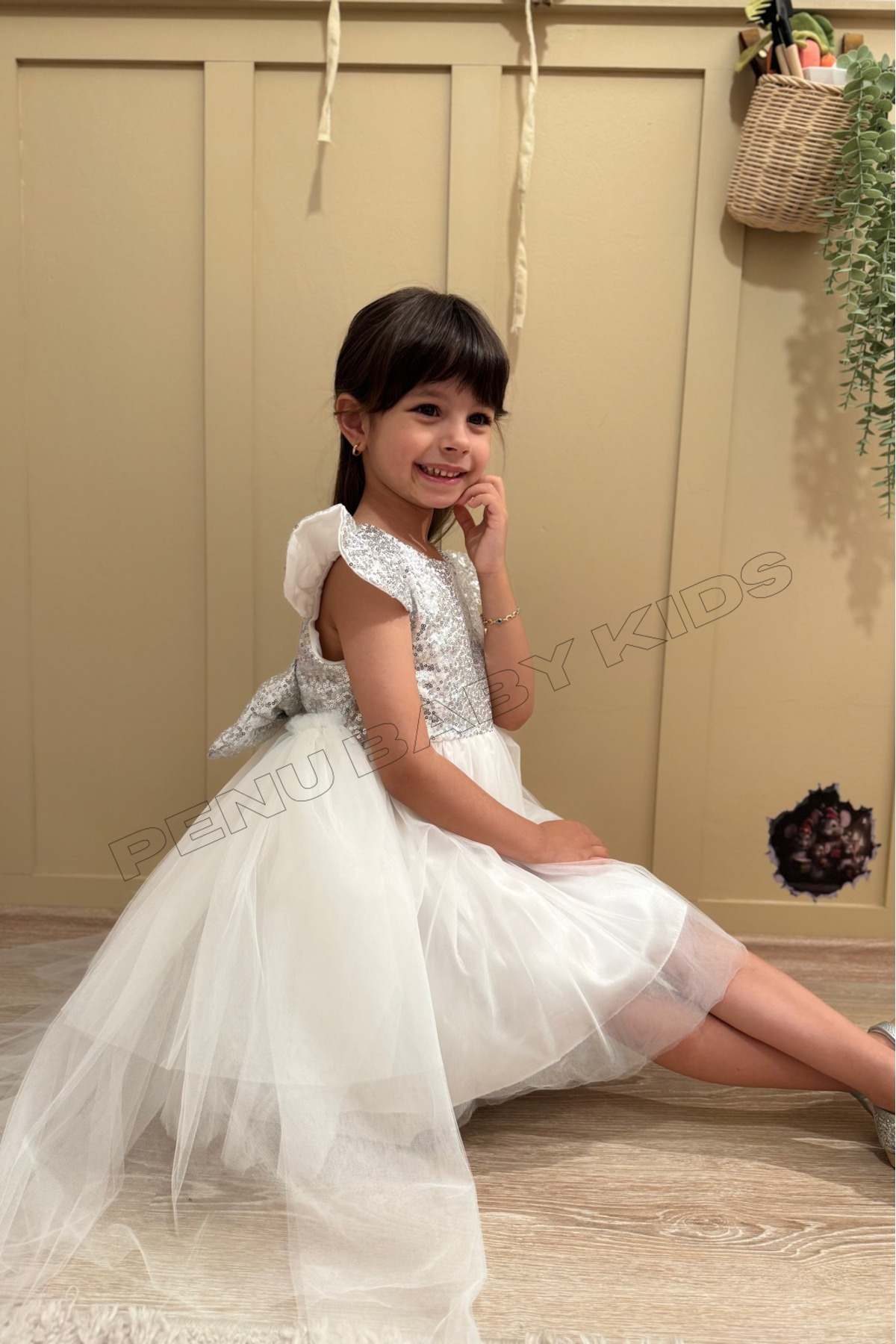 penu baby kids Beyaz Payetli Kısa Kol Tül Etekli Kız Bebek Elbise - Elizabeth fotoğrafı 7 (önizleme)