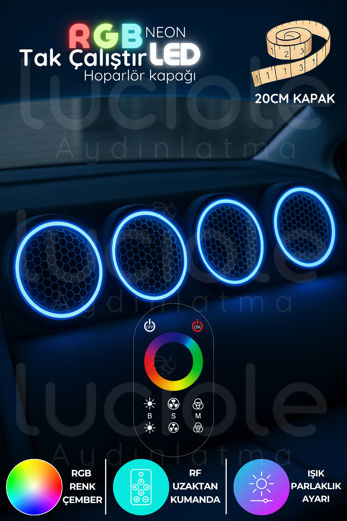 luciole RGB Neon LED Hoparlör Kapağı Seti – 4'lü 20cm | RF
