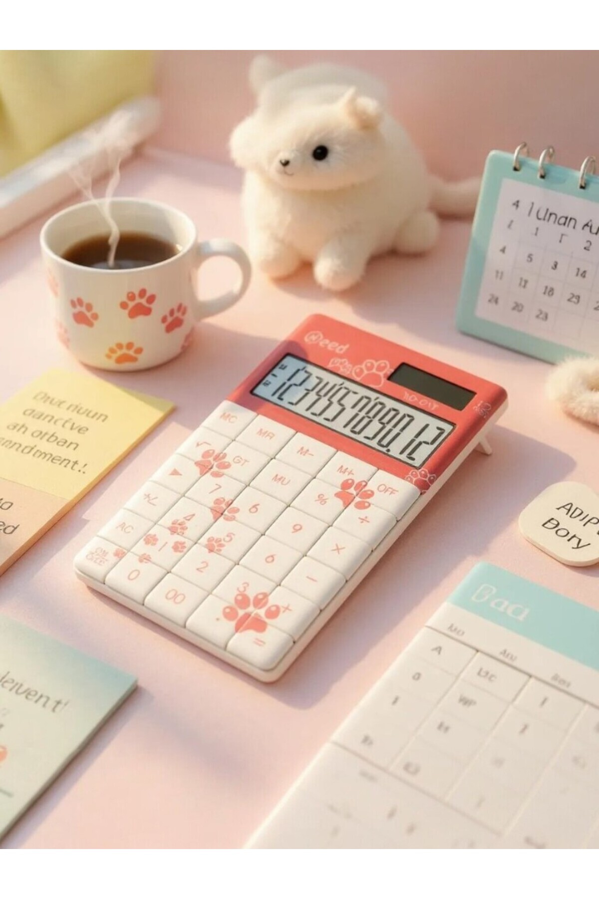 Need Nd-cat Pembe Pati Desenli Masaüstü Hesap Makinesi