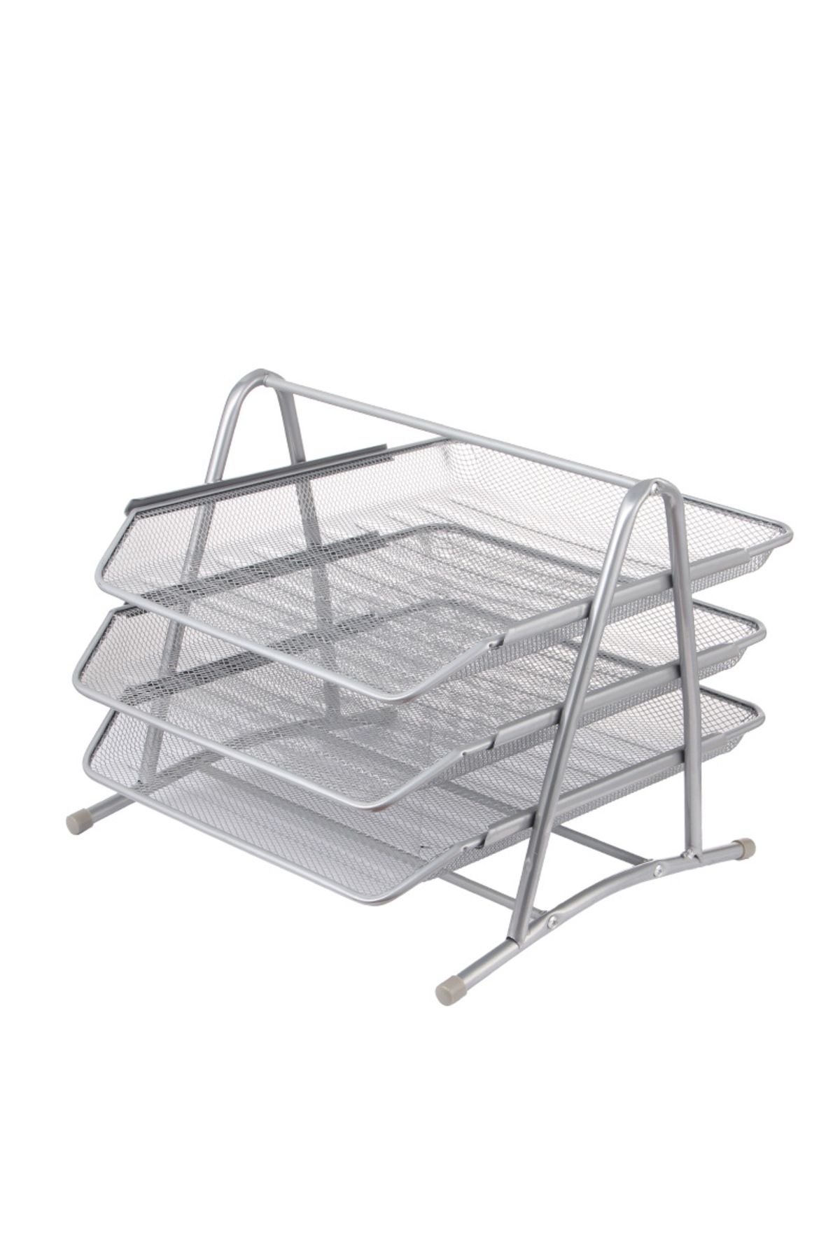 Choice-Sanceng-silvery Office Supplies, Wire Mesh, Metal Three-layer File Rack, Data Tray Storage Rack, Dat 1