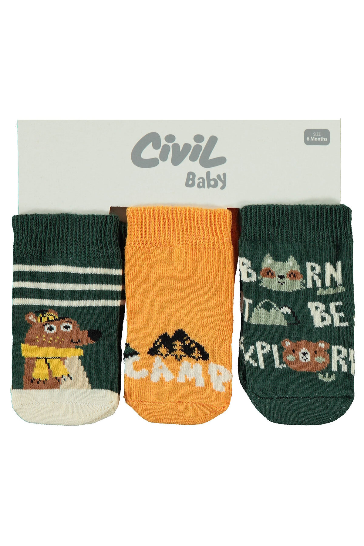 سیویل بیبی جوراب نوزادی پسرانه سه عددی، رنگ خاکی، مناسب برای ۶ تا ۱۸ ماه