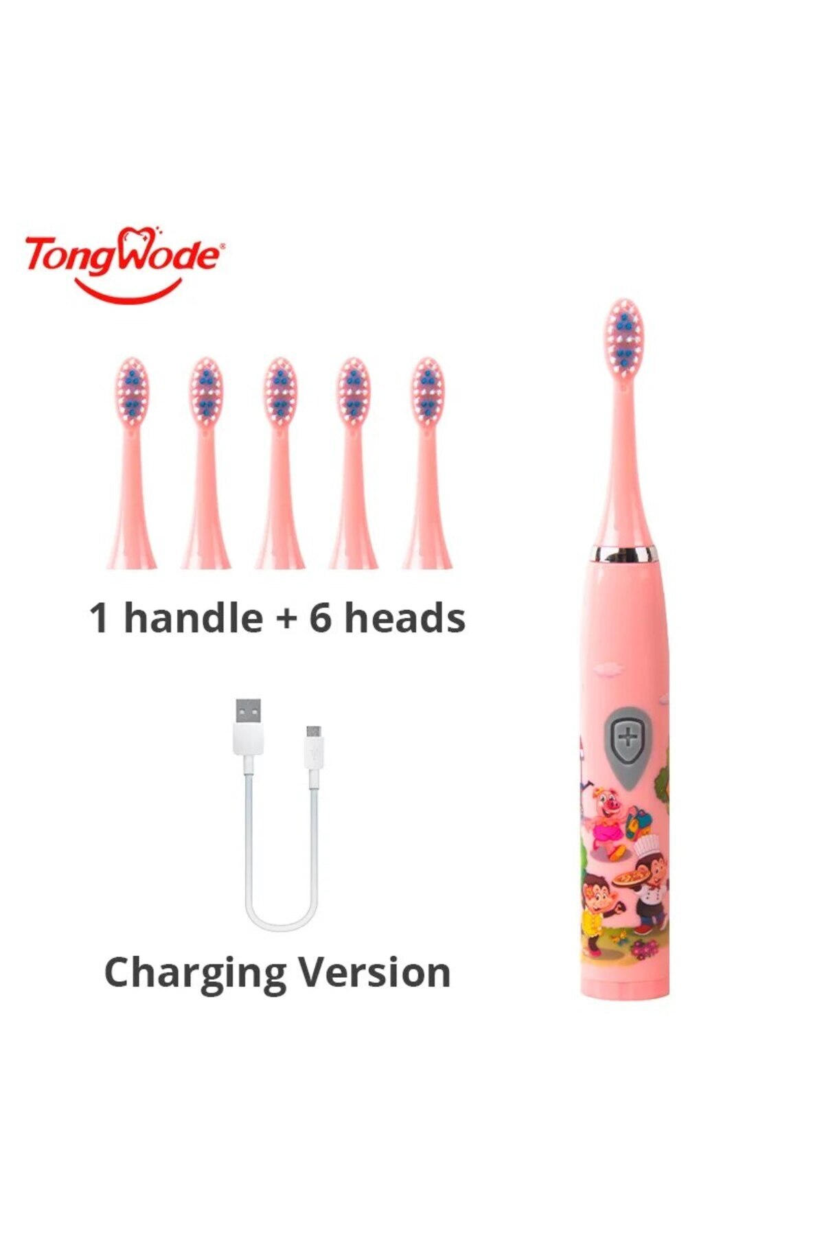 Choice Pink With 6 Heads Children Sonic Electric Toothbrush Colorful Cartoon ...