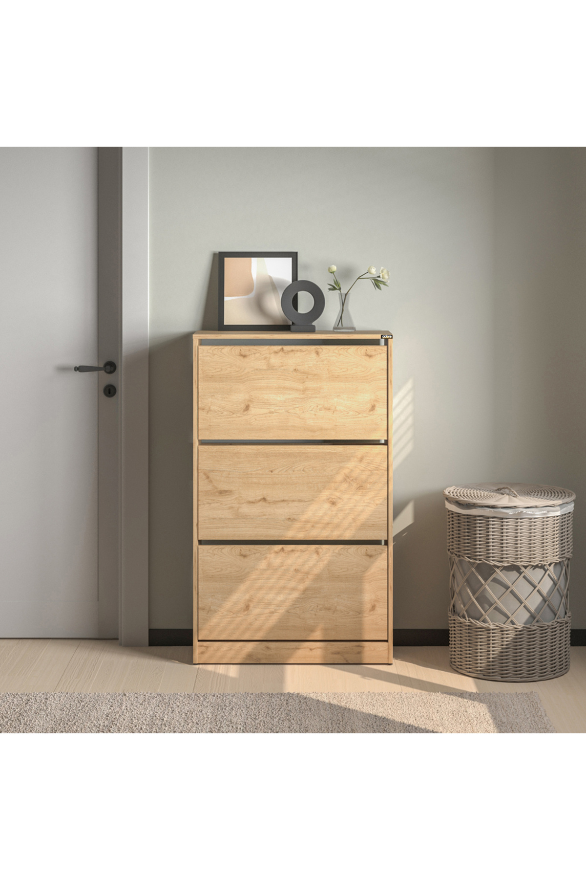 Adore Mobilya Flat Duo 3 Katlı Geniş Ayakkabılık - Florida Meşe 73x119x26 cm