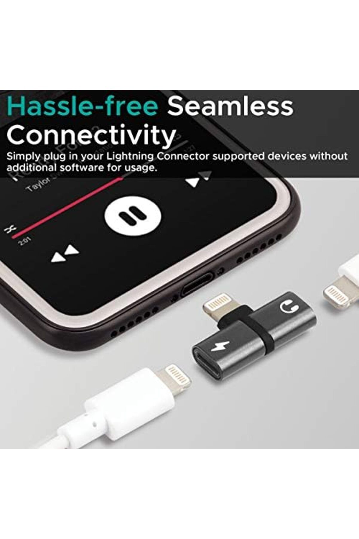 Promate-محول موزع Lightning، محول 2 في 1 ممتاز من Lightning إلى سماعة الرأس مع صوت ومزامنة الشحن 1