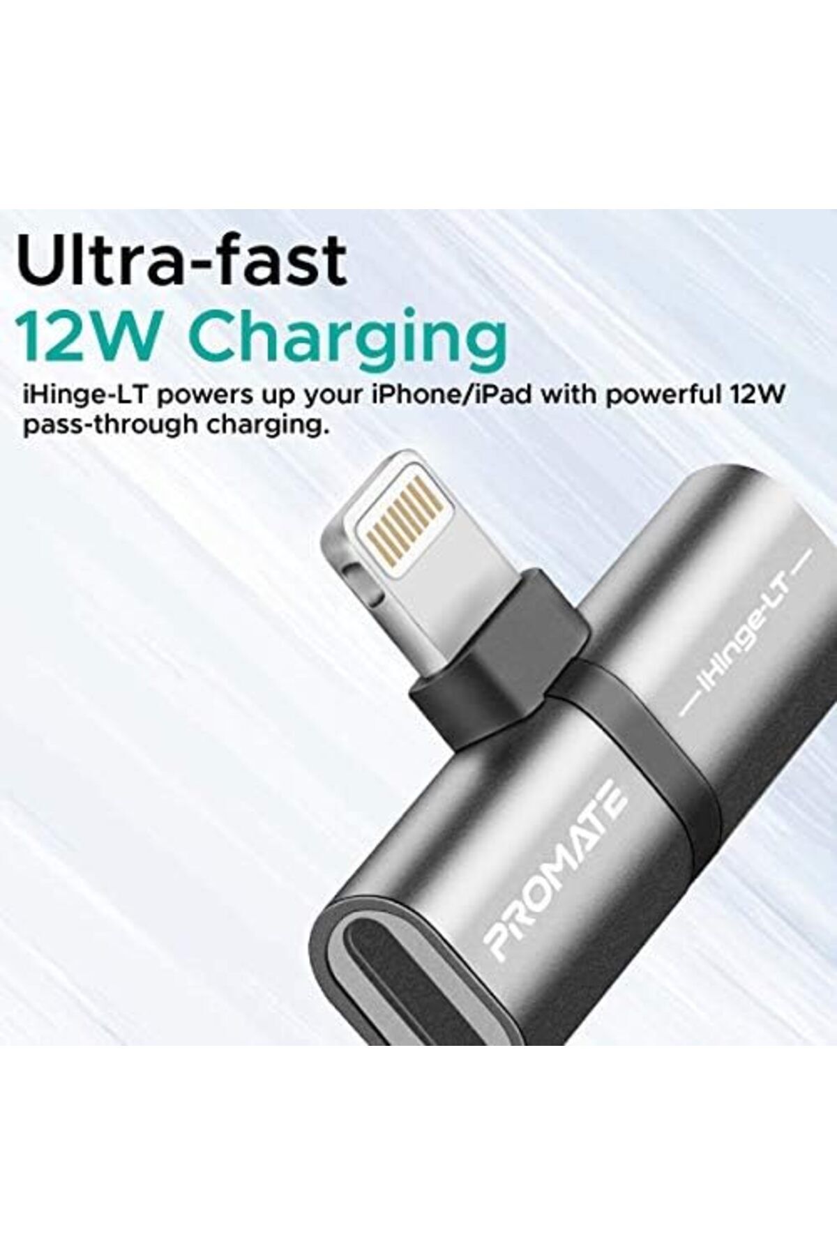 Promate-محول موزع Lightning، محول 2 في 1 ممتاز من Lightning إلى سماعة الرأس مع صوت ومزامنة الشحن 3