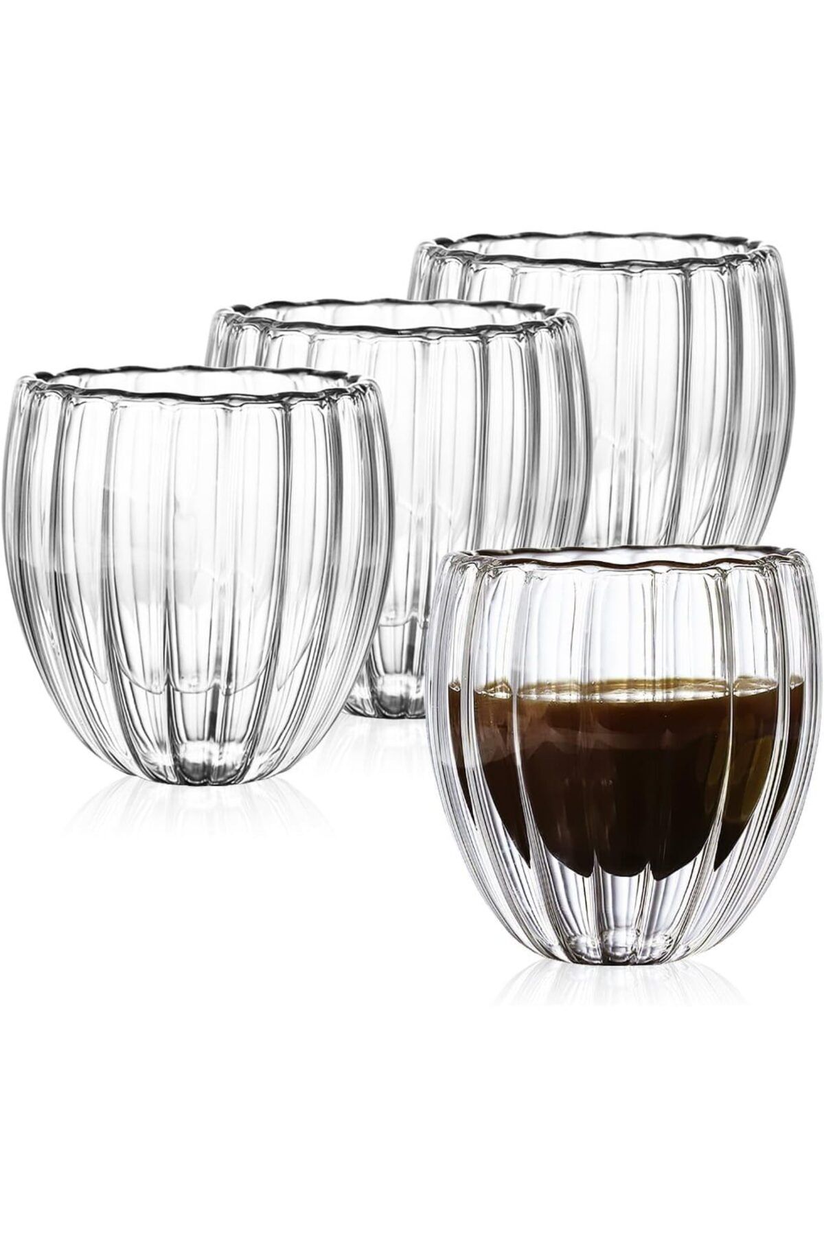 Quasar & Co.-Set 4 pahare cu pereti dubli Quasar&Co.®,termorezistente, model stripe,4x210 ml,sticla borosilicata 1