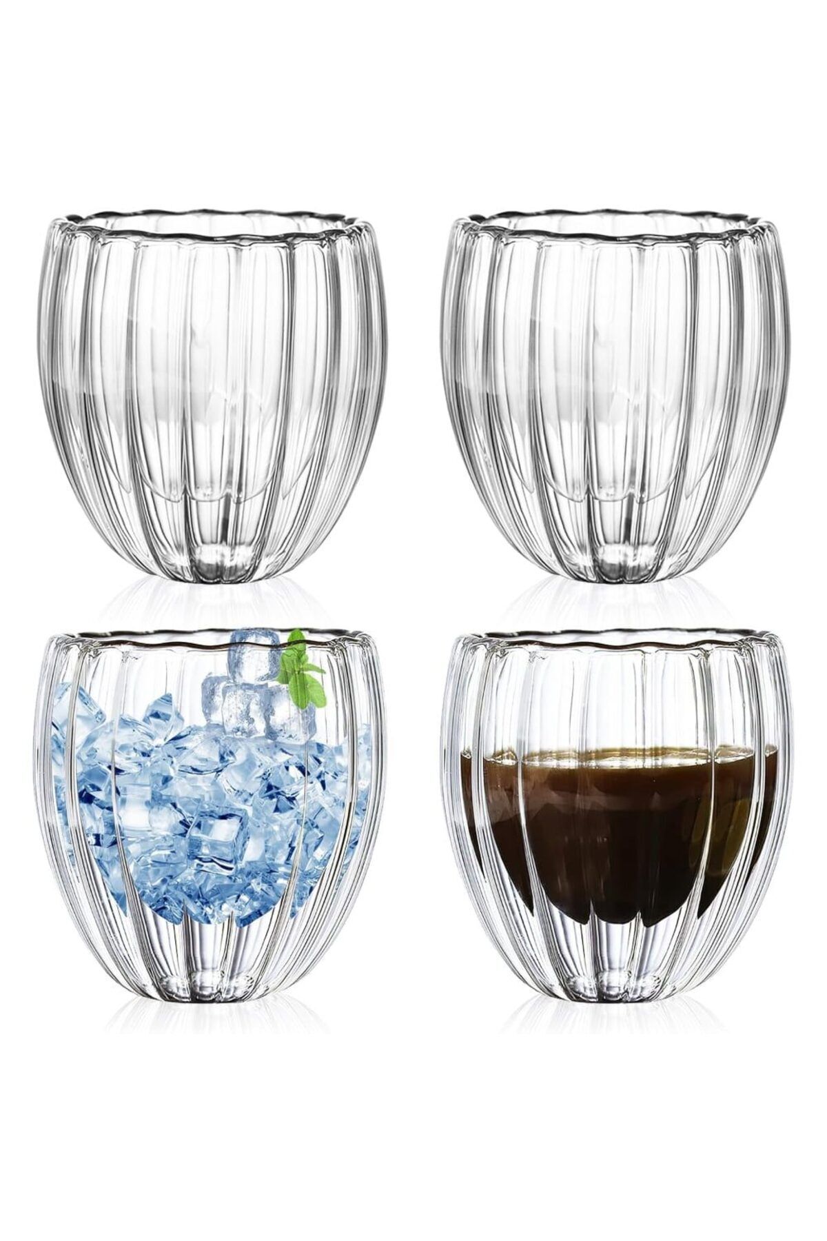 Quasar & Co.-Set 4 pahare cu pereti dubli Quasar&Co.®,termorezistente, model stripe,4x210 ml,sticla borosilicata 3