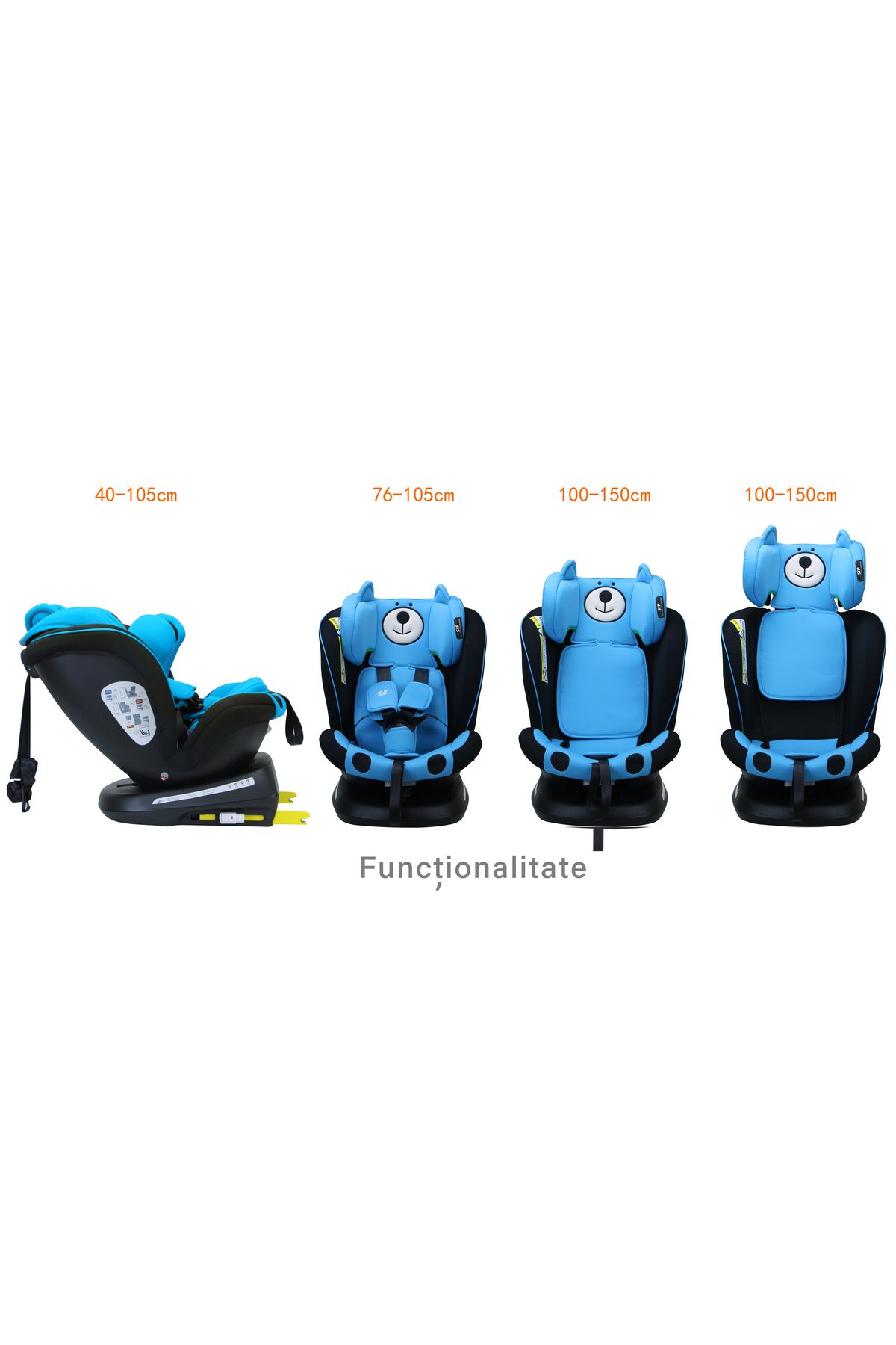 BUF BOOF-Scaun auto Tweety Plus iSize Buf Boof UrsBlue cu isofix Rotativ 360 Pozitie Somn Top Tether 0-36 kg 5