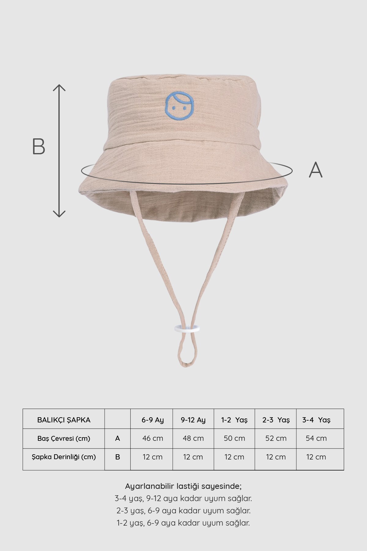 Little Gusto Organik Pamuk Müslin Balıkçı Bej Bebek Şapkası fotoğrafı 3 (önizleme)