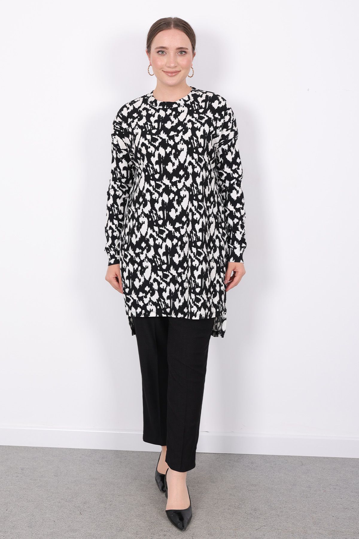 Linvey-Summer Comfortable Fit Wrinkle Fabric Leopard Pattern Double Suit Elastic Pants & Loose Cut Tunic 5