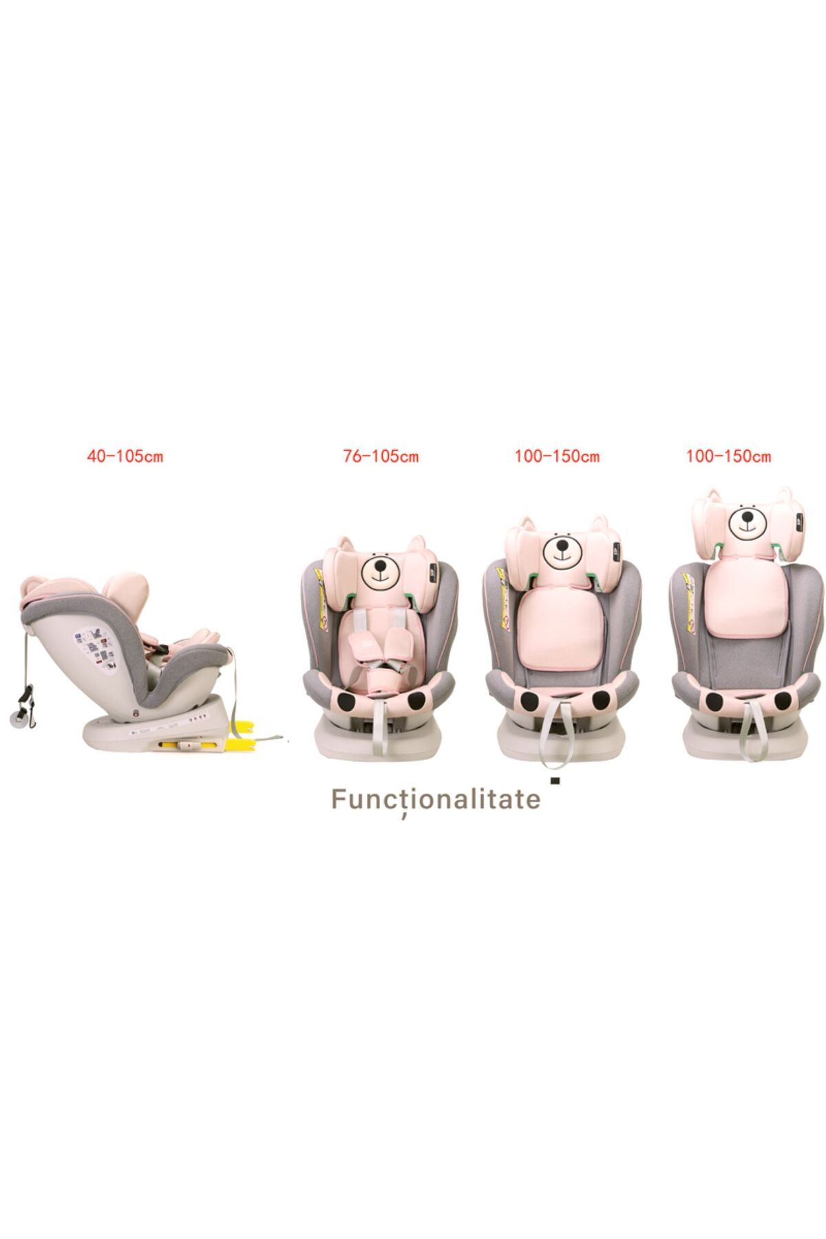 BUF BOOF-Scaun auto TWT Plus iSize Buf Boof UrsPink isofix Rotativ 360 Pozitie Somn Top Tether 40-150 cm 3