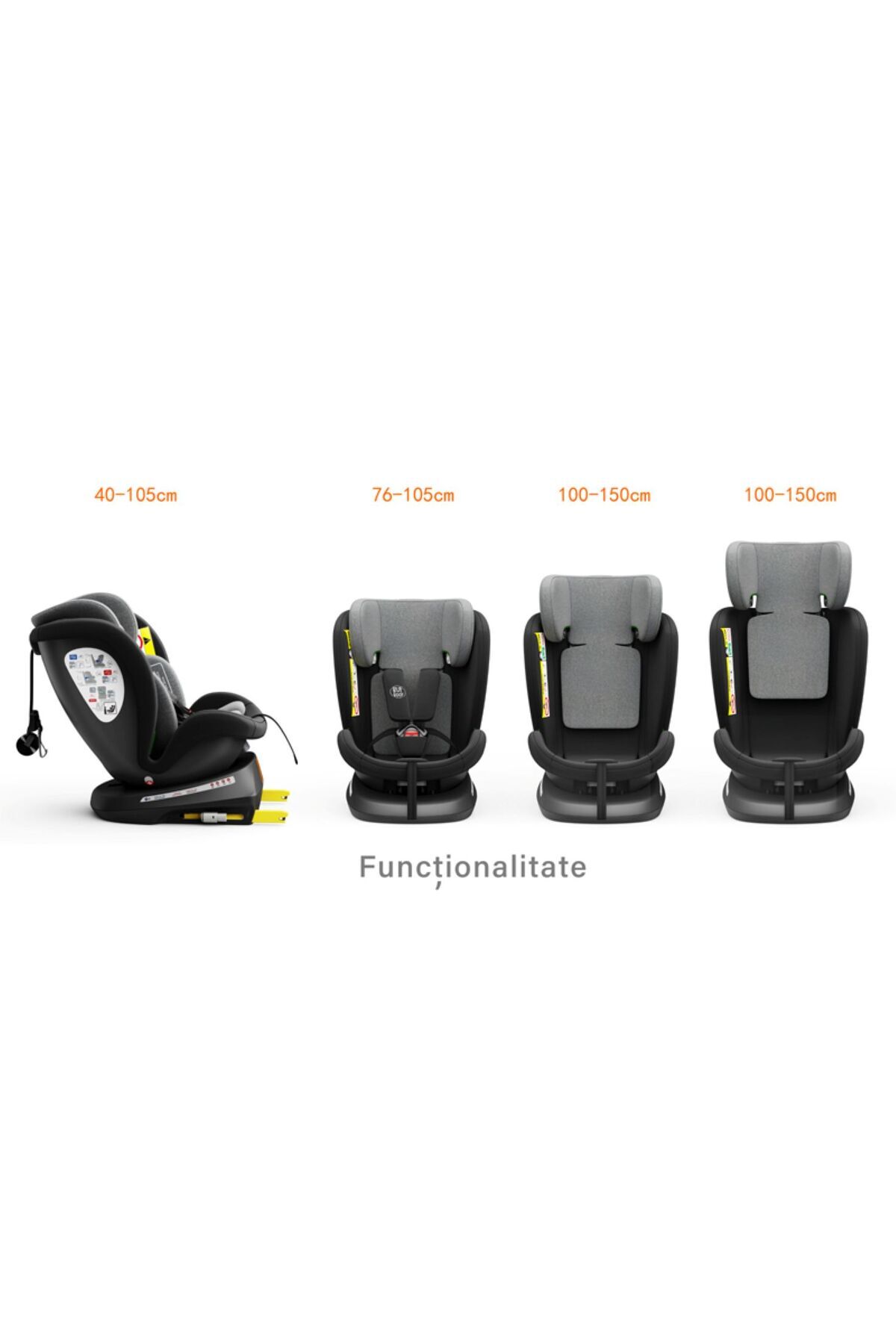 BUF BOOF-Scaun auto TWT Plus iSize Buf Boof Black cu isofix Rotativ 360 Pozitie Somn Top Tether 40-150 cm 3