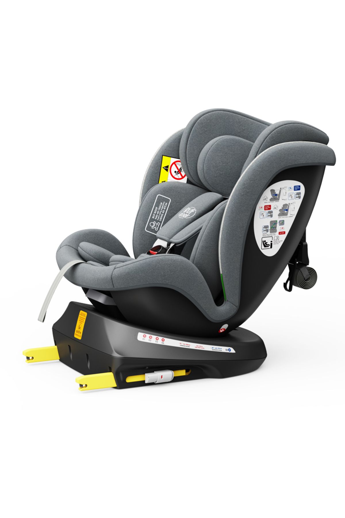 BUF BOOF-TWT Plus iSize Buf Boof Grey Car Seat with Isofix 360 Rotating Sleep Position Top Tether 40-150 cm 8