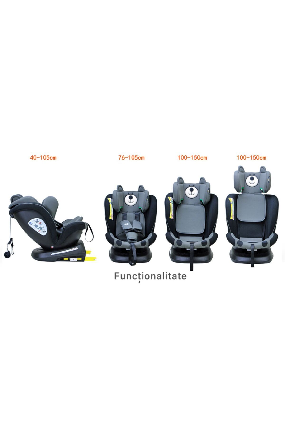 BUF BOOF-Scaun auto TWT Plus iSize Buf Boof UrsBlack isofix Rotativ 360 Pozitie Somn Top Tether 40-150 cm 3