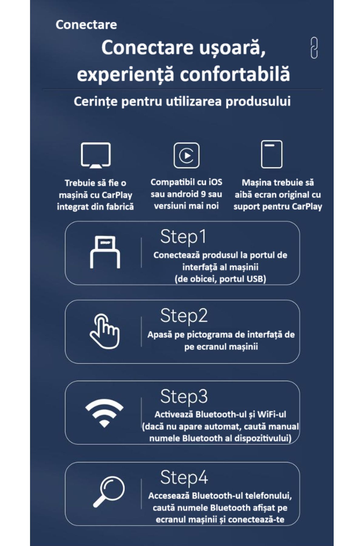 zyteq-Adaptor wireless CarPlay & Android Auto ZYTEQ® 2-în-1, Plug-and-Play, WiFi 5GHz, BT, compact, negru 8