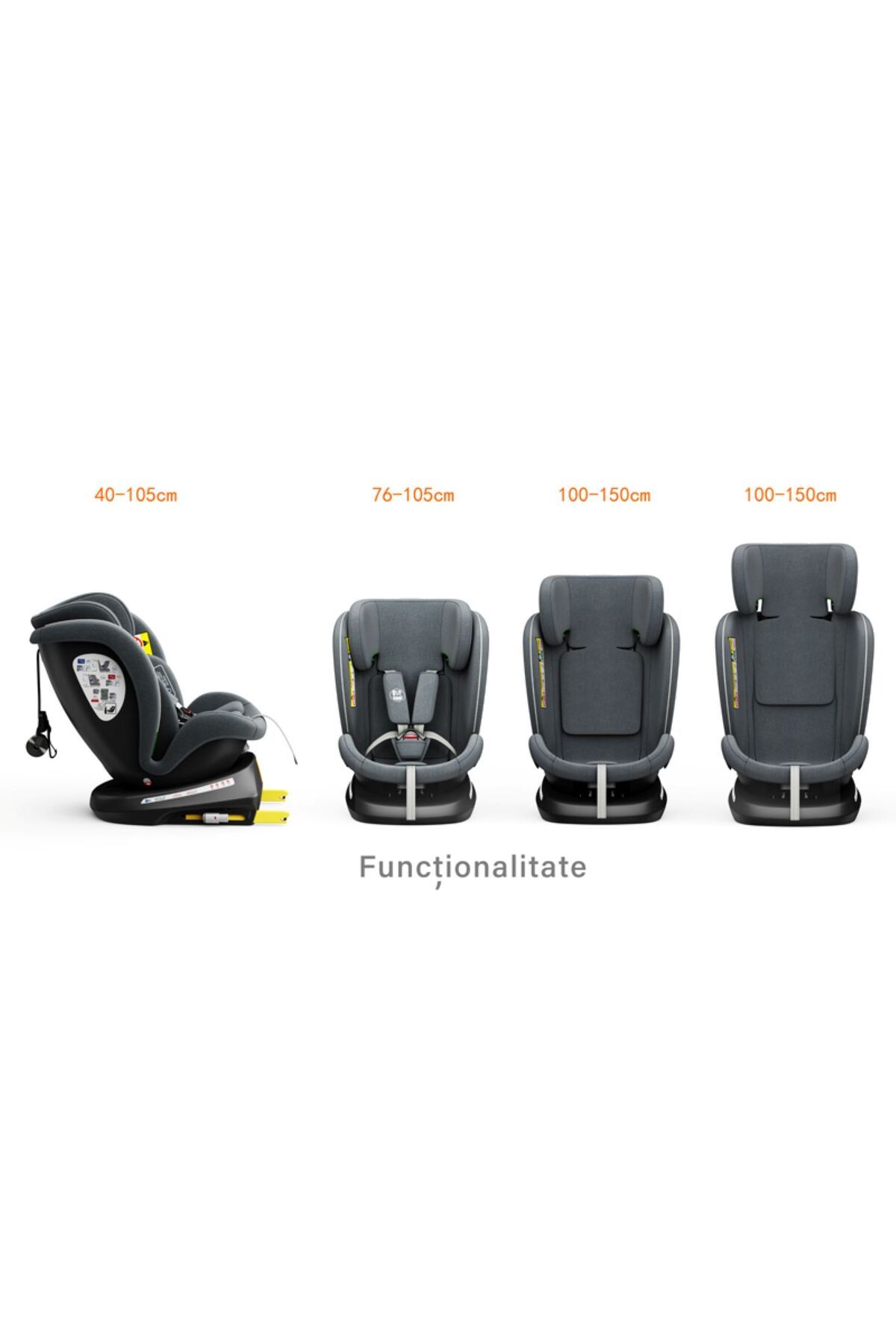 BUF BOOF-TWT Plus iSize Buf Boof Grey Car Seat with Isofix 360 Rotating Sleep Position Top Tether 40-150 cm 3