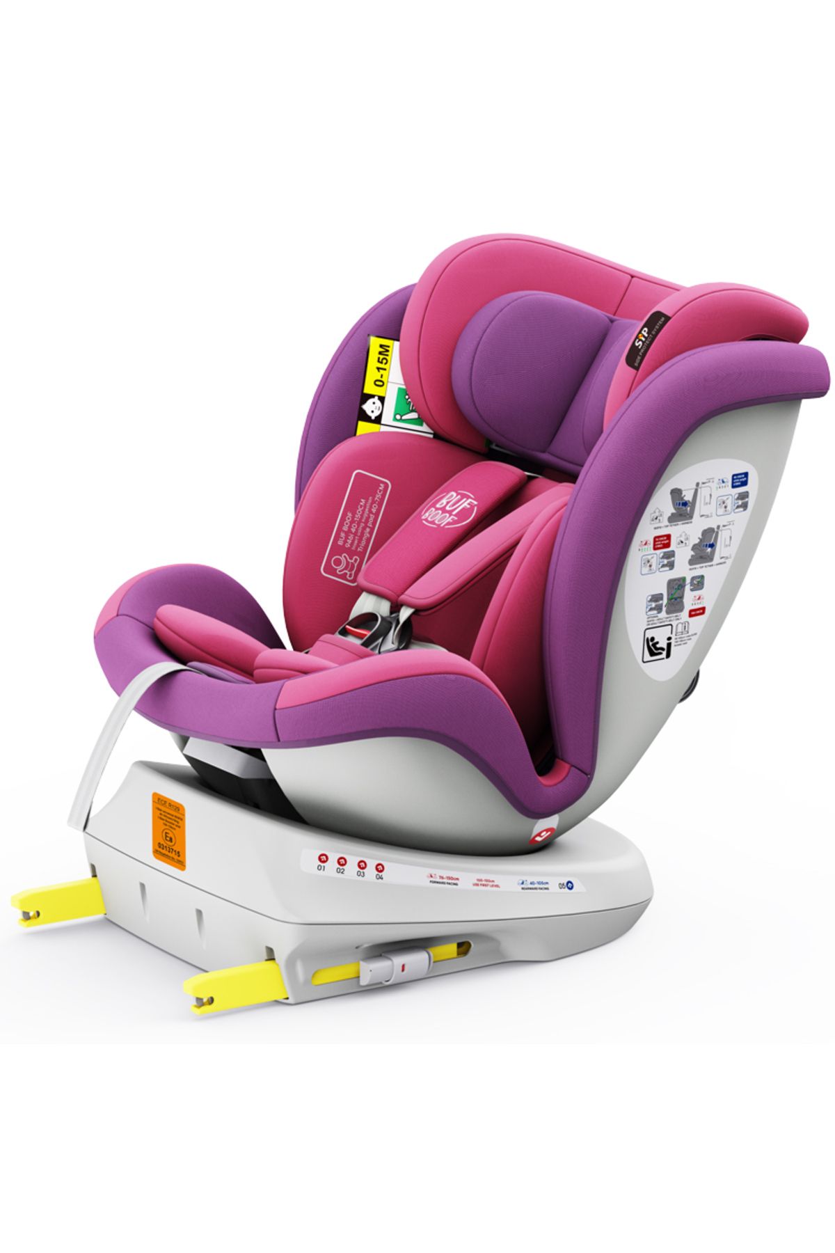 BUF BOOF-Scaun auto TWT Plus iSize Buf Boof UnicornPink isofix Rotativ 360 Pozitie Somn Top Tether 40-150 cm 5