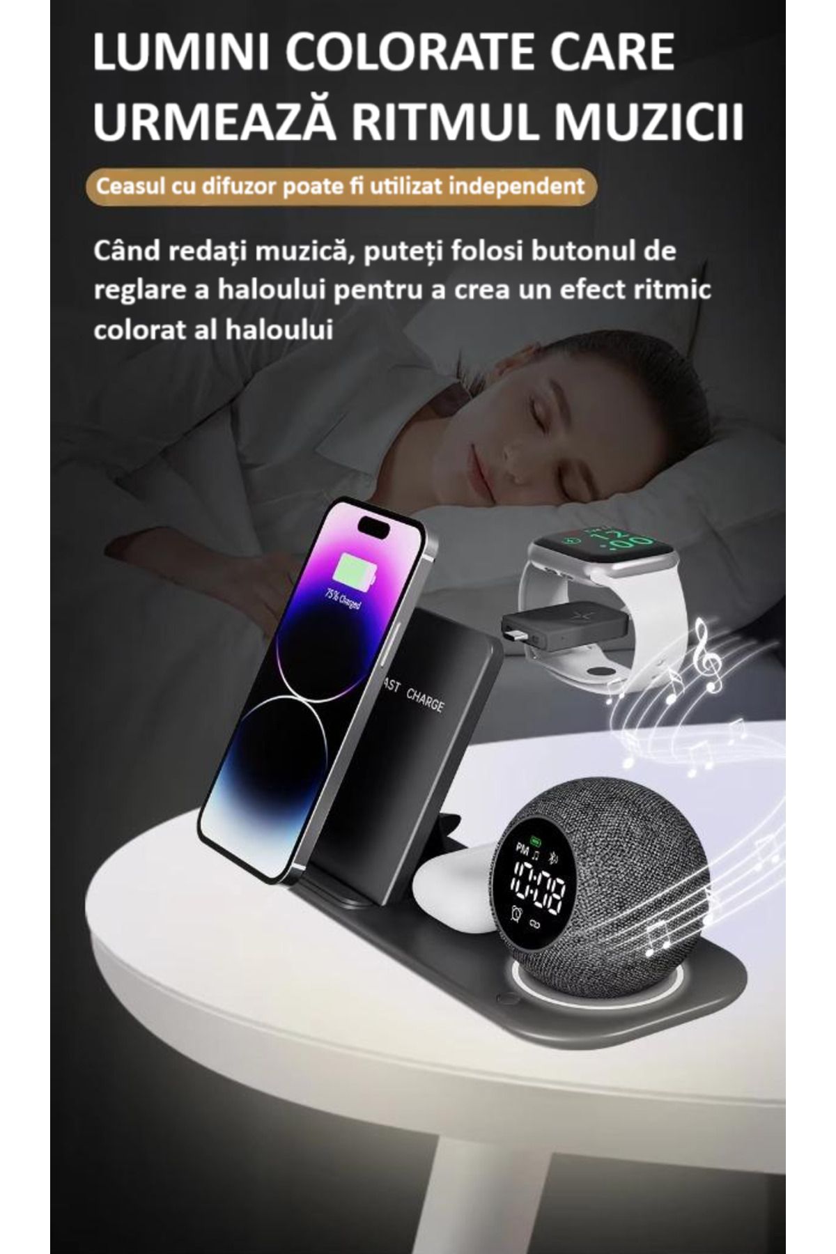 zyteq-ZYTEQ®️ portable speaker with 6 in 1 wireless charger, Bluetooth, fast charge, black 3