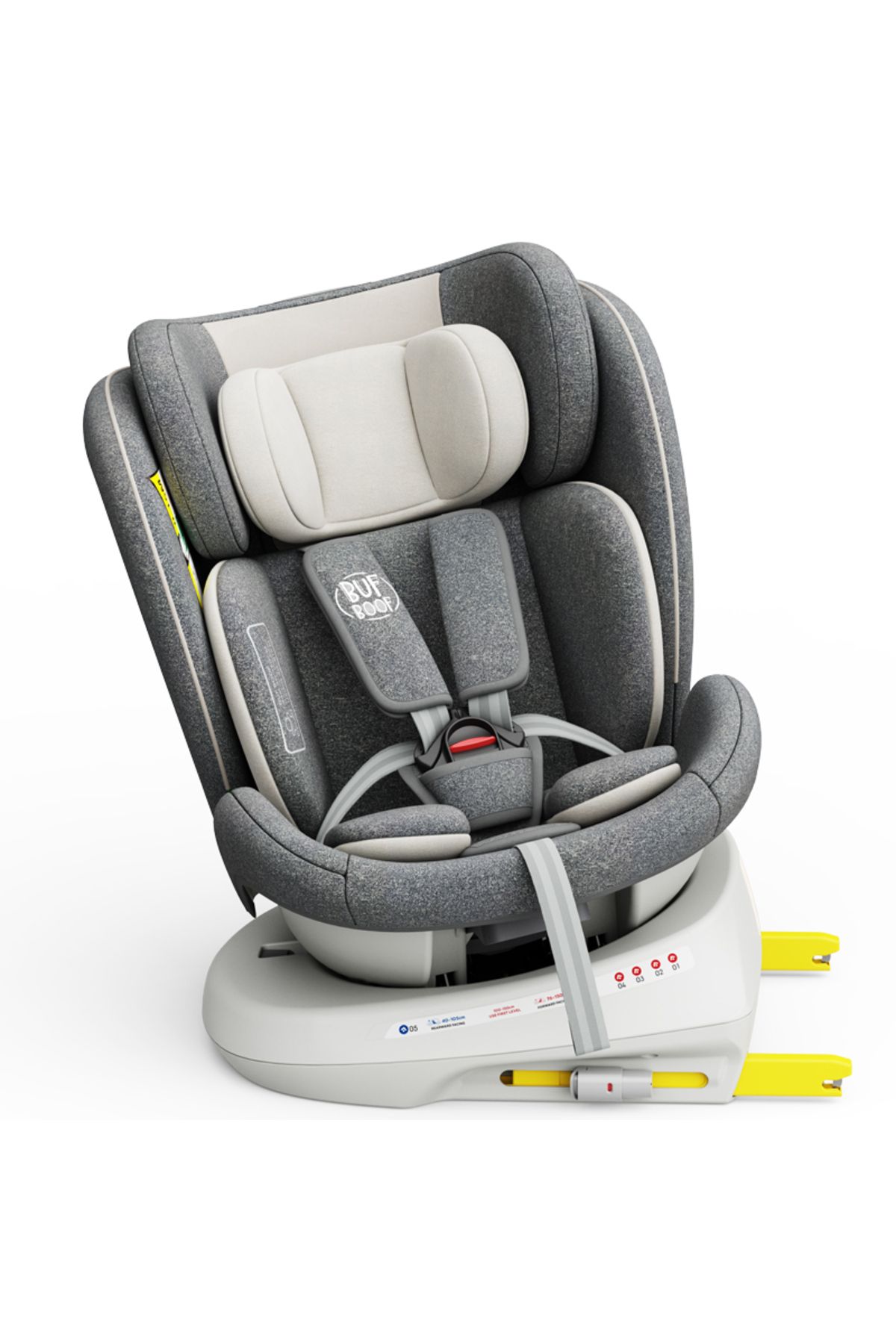 BUF BOOF-Scaun auto TWT Plus iSize Buf Boof CreamGrey cu isofix Rotativ 360 Pozitie Somn Top Tether 40-150 cm 6