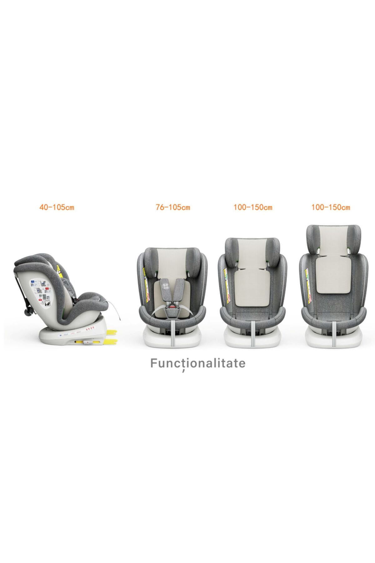 BUF BOOF-Scaun auto TWT Plus iSize Buf Boof CreamGrey cu isofix Rotativ 360 Pozitie Somn Top Tether 40-150 cm 3