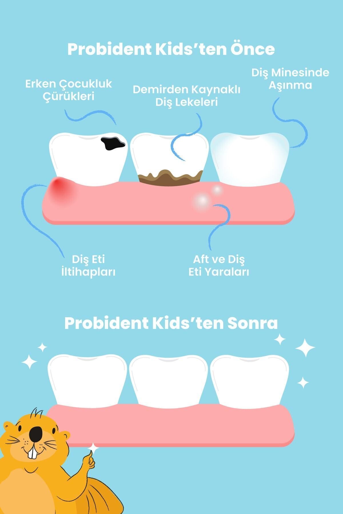 Probident-الأطفال بنكهة الخوخ الطبيعي مع مستخلص الكركم البروبيوتيك النشط 5