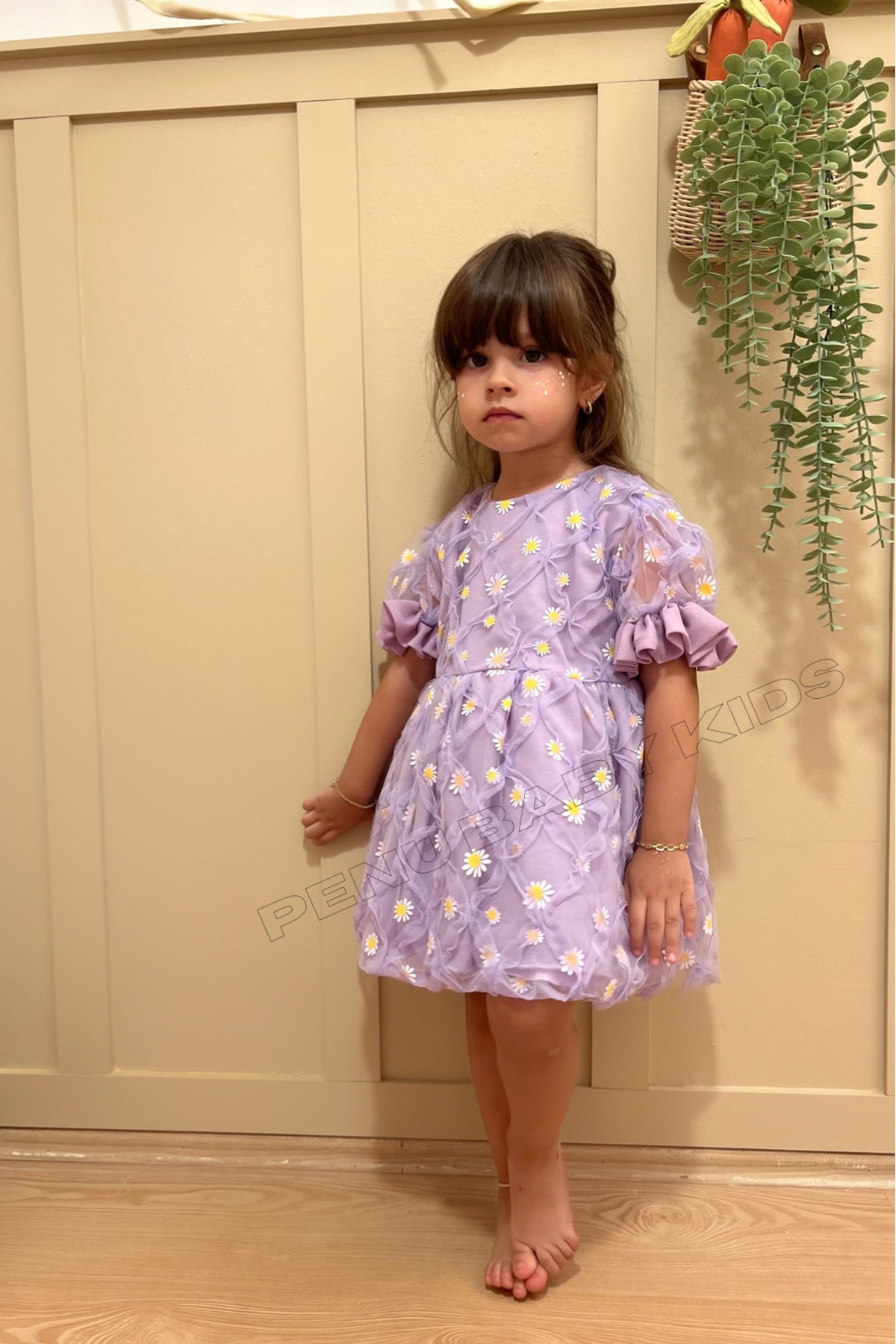 penu baby kids Lila Papatya Nakış Işlemeli Kısa Kol Kız Bebek - Çocuk Elbise - Elisa fotoğrafı 7 (önizleme)