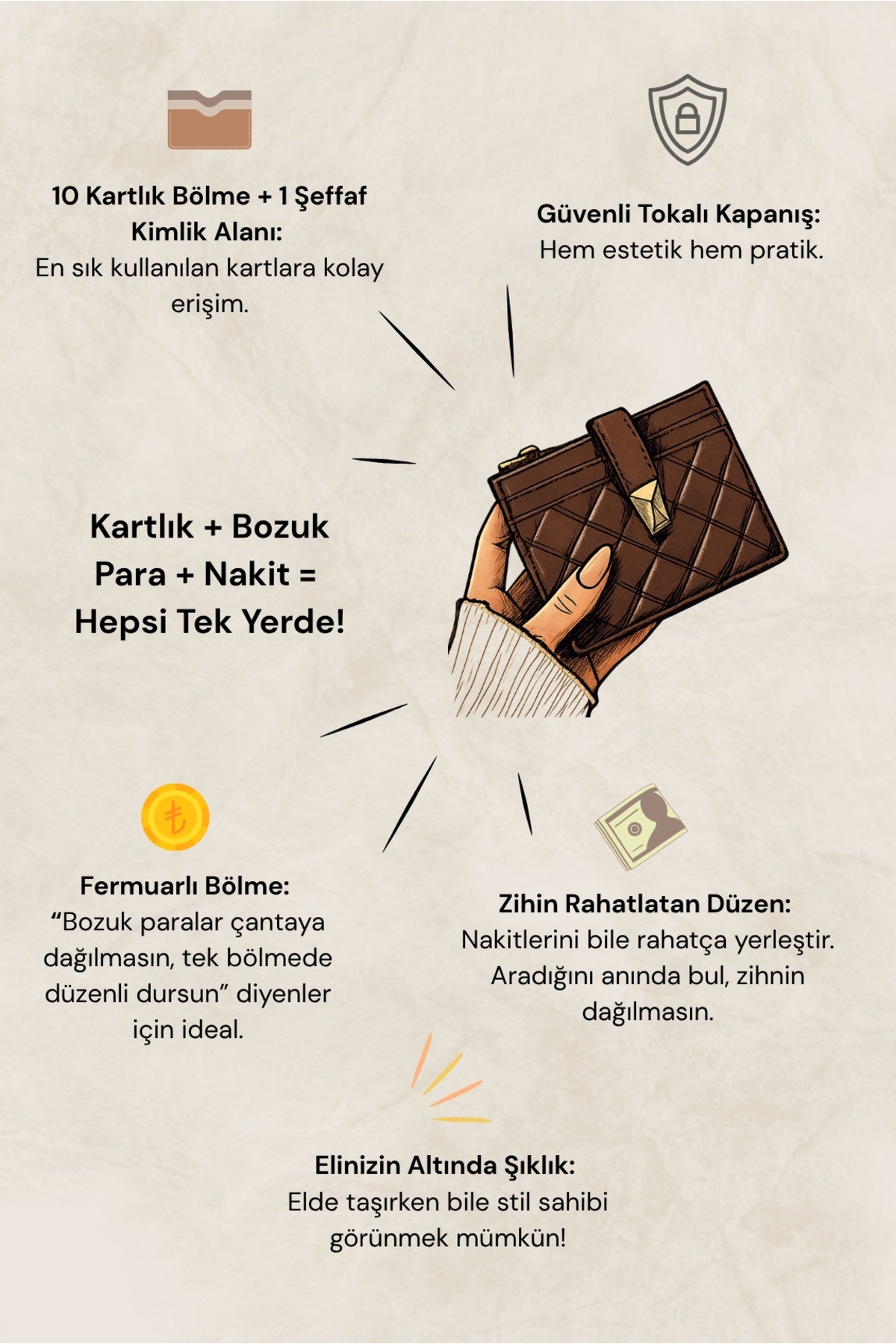 Yuka Atelier  Ruby Orta Boy Kapitone Detaylı Suni Deri Cüzdan - Görsel 5