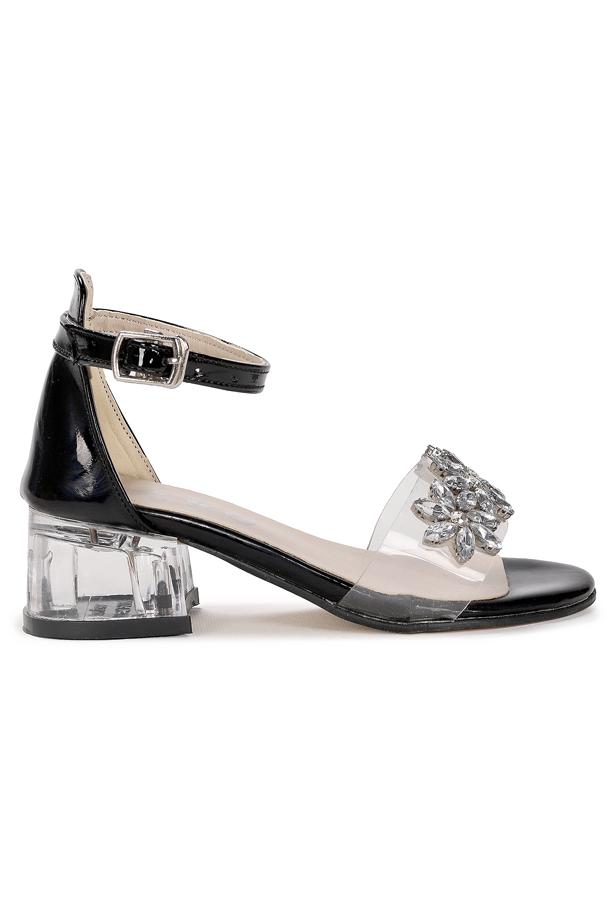 Kiko Kids-Yangu Patent Leather Stone Girl's 3 cm Transparent Heeled Sandals Evening Dress Shoes 3