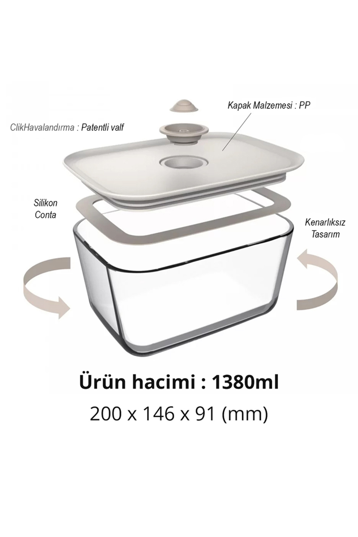 NEOFLAM-Fika Clık Rectangular Storage Container 1380ml Beige 3