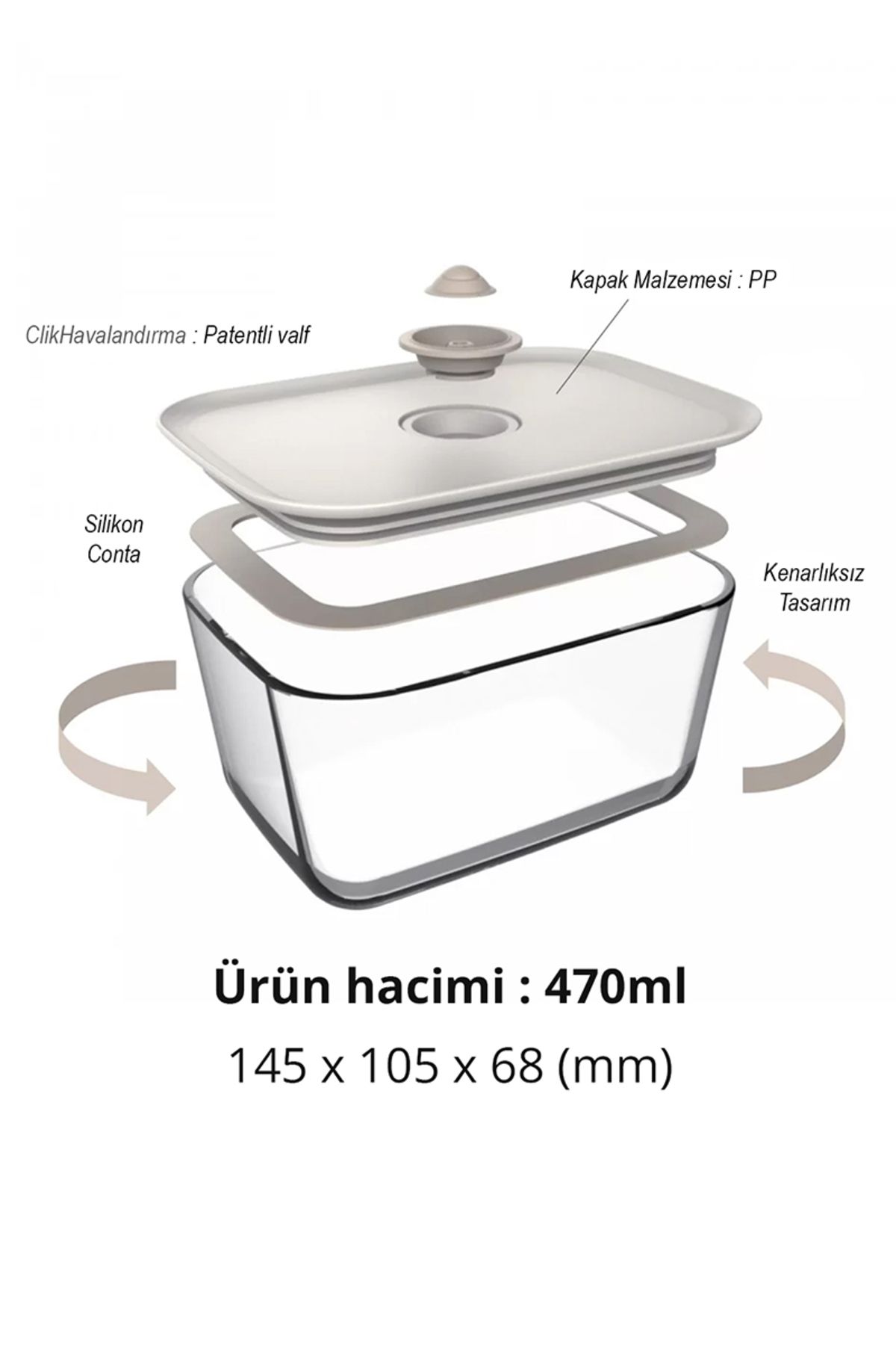 NEOFLAM-470ml Beige Fika Clik Rectangular Storage Container 3