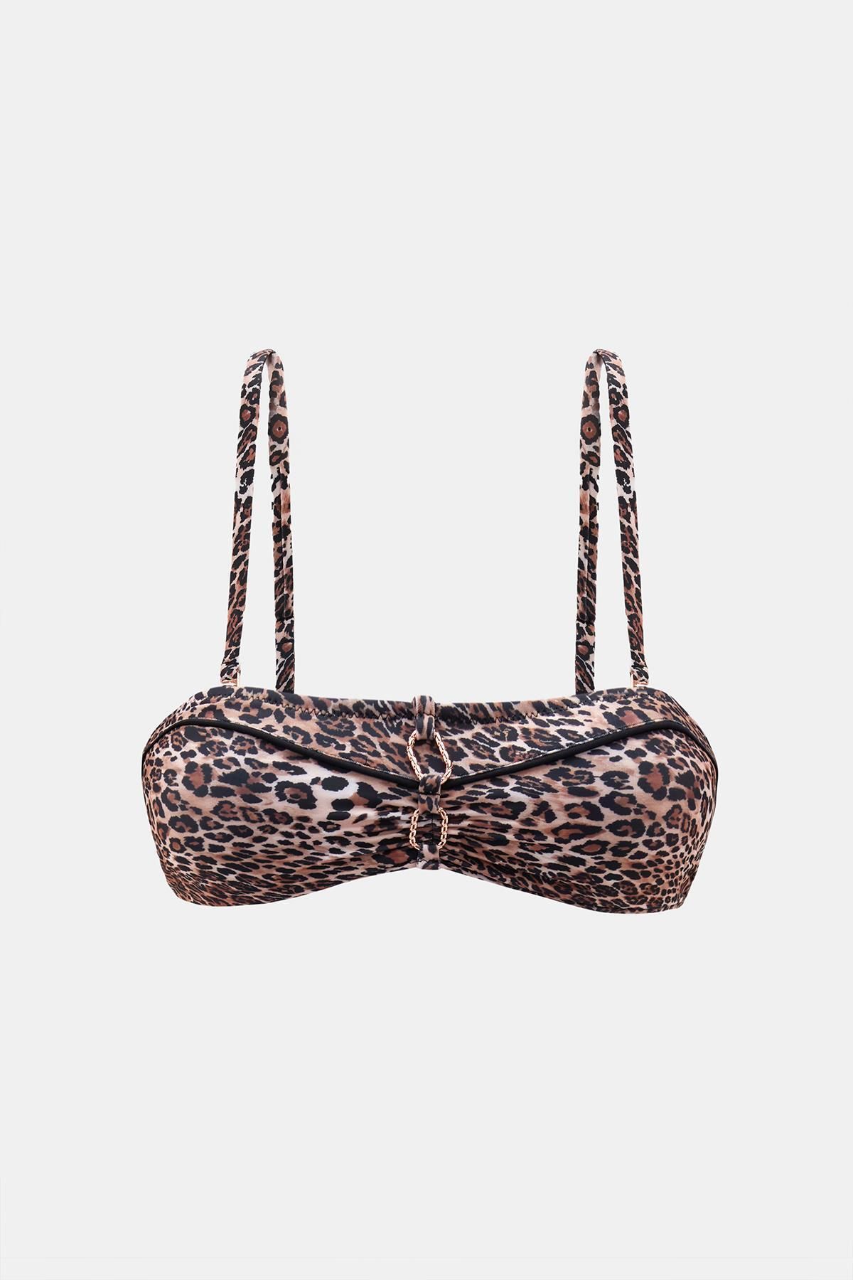 Amarelle-Capetown Leopard Print Fixed Pad Strapless Bikini Top with Removable Strap 5