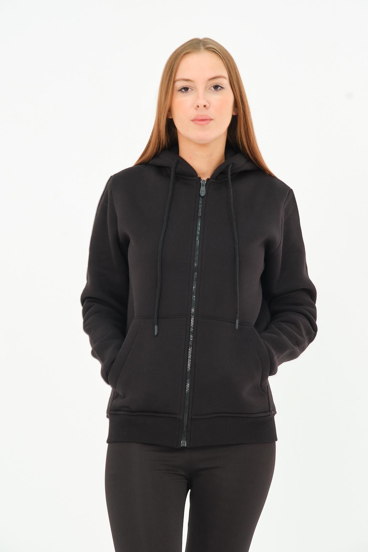 Women's Kangaroo Pocket Hooded Sweatshirt Fleece Thick Cardigan