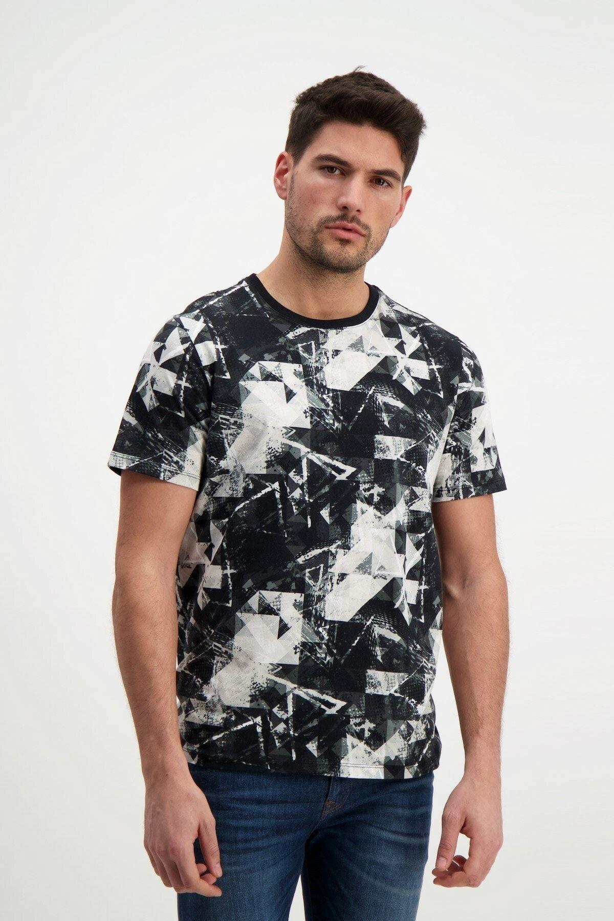 Black Patterned Men's Crew Neck T-shirt