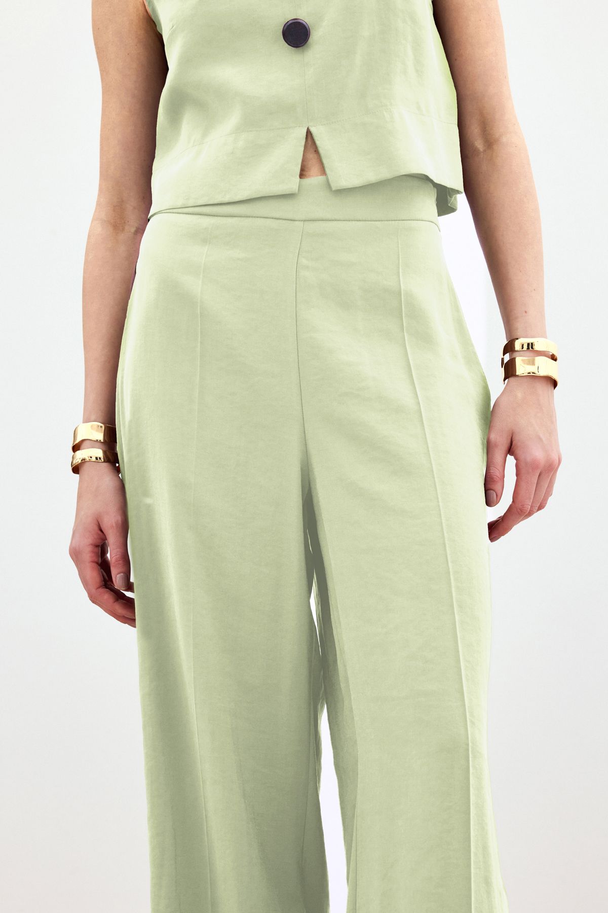 Sateen-Pantaloni de in cu talie înaltă - verde ulei 7
