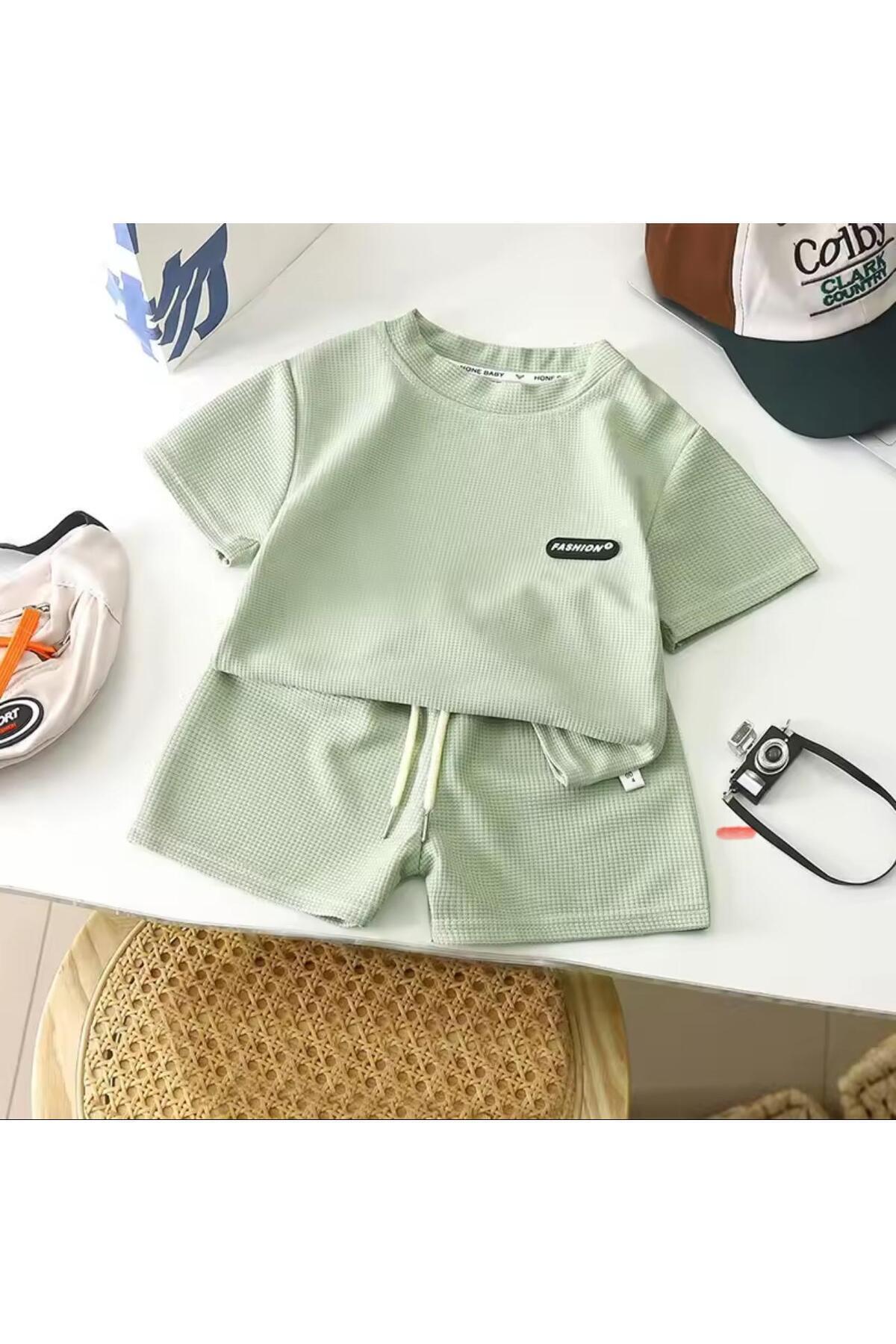nevrankids Waffle Fashıon Yazlık Şortlu Takım 6 Ay - 3 Yaş Açık Yeşil fotoğrafı 5 (önizleme)