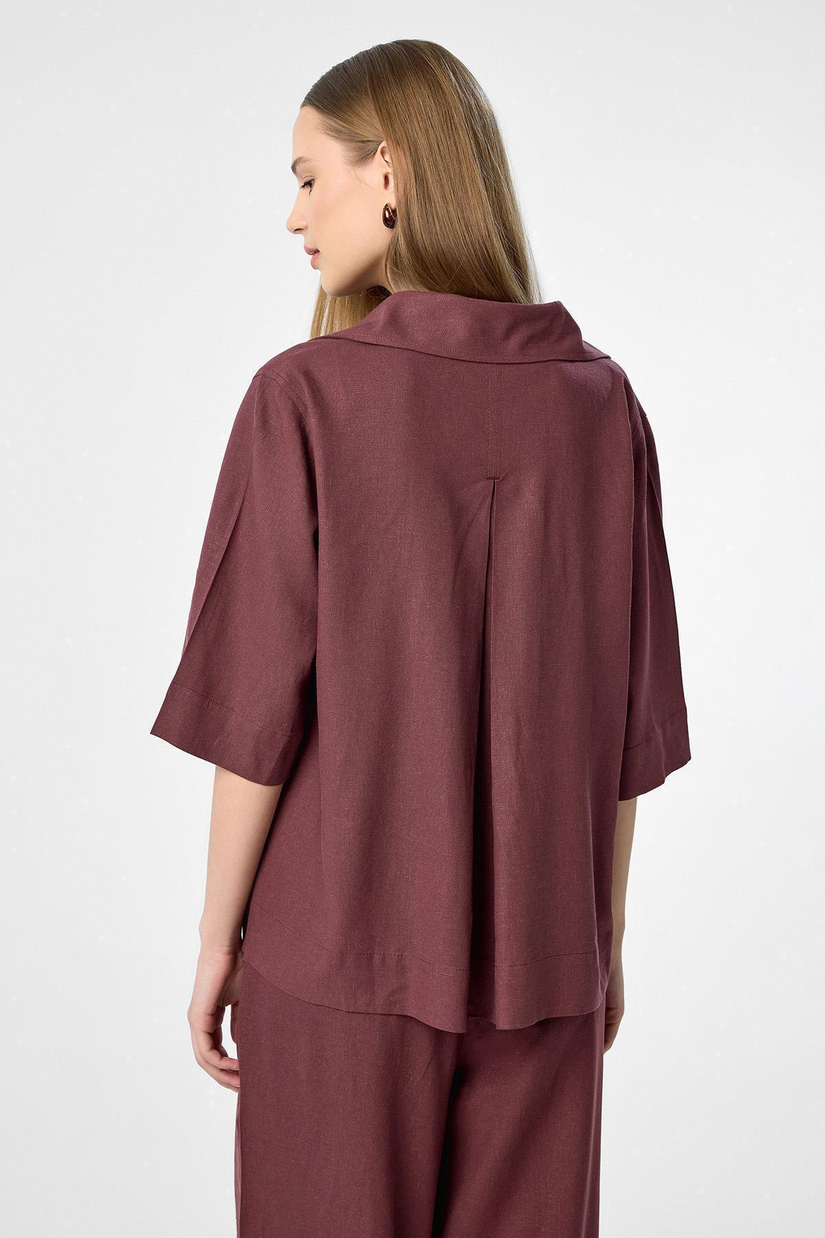 Antioch-Burgundy Linen Blend Women's Shirt 6