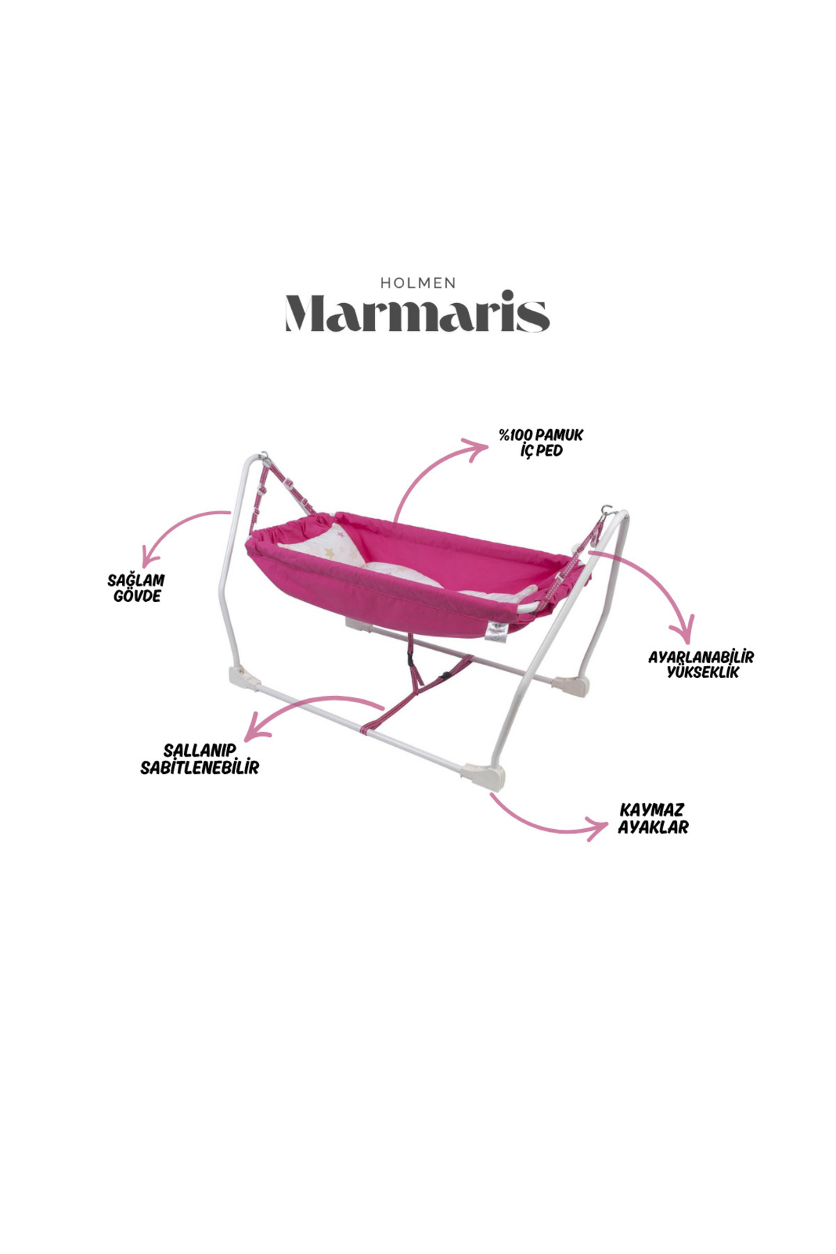 Holmen Pembe Marmaris Katlanabilir Bebek Hamağı fotoğrafı 2 (önizleme)