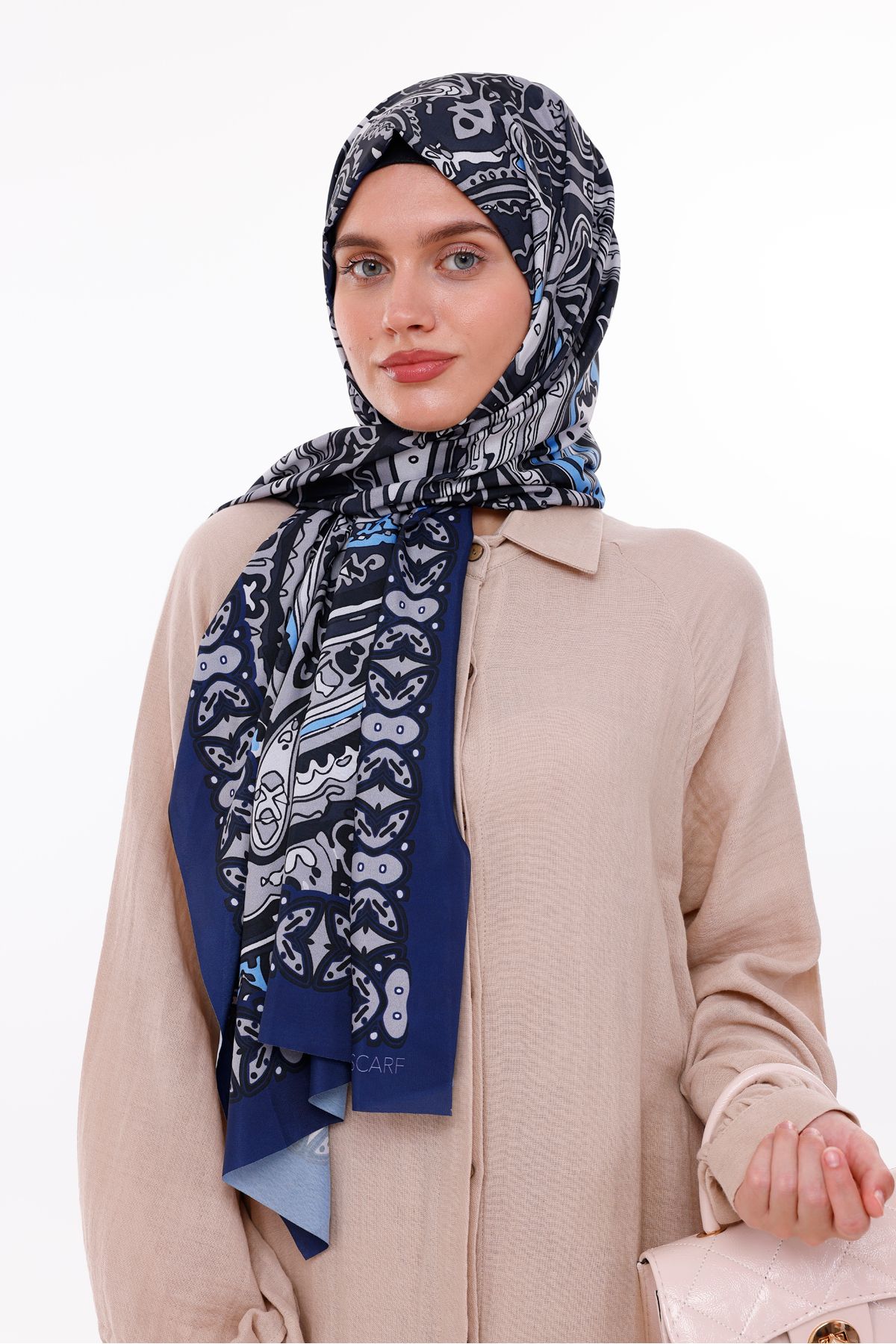tarzınısec-Retro Patterned Women's Shawl Blue Estascarf 1