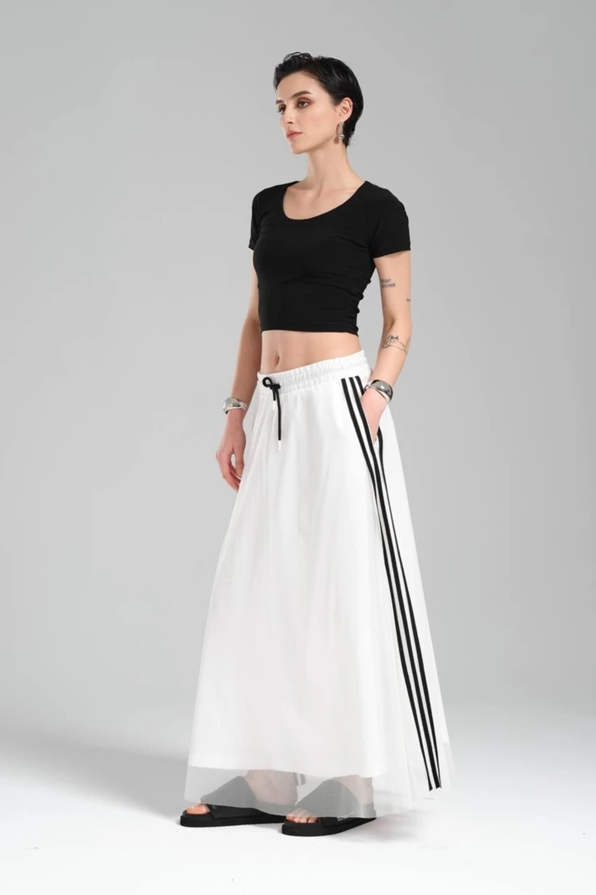 tw3  Kadın Şerit Detaylı Bel Lastikli Tasarım Etek - Görsel 3