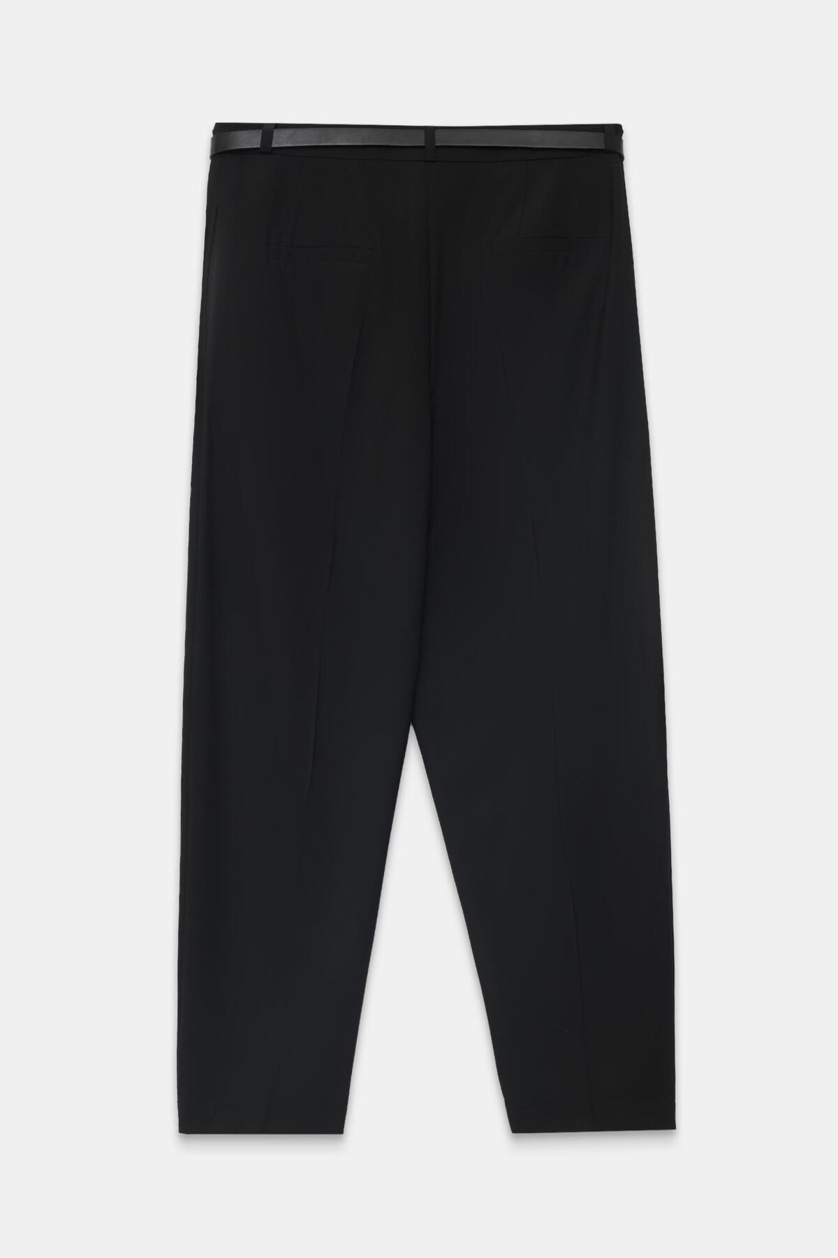 Setre-Black Waist and Pleat Detailed Belted Trousers 4